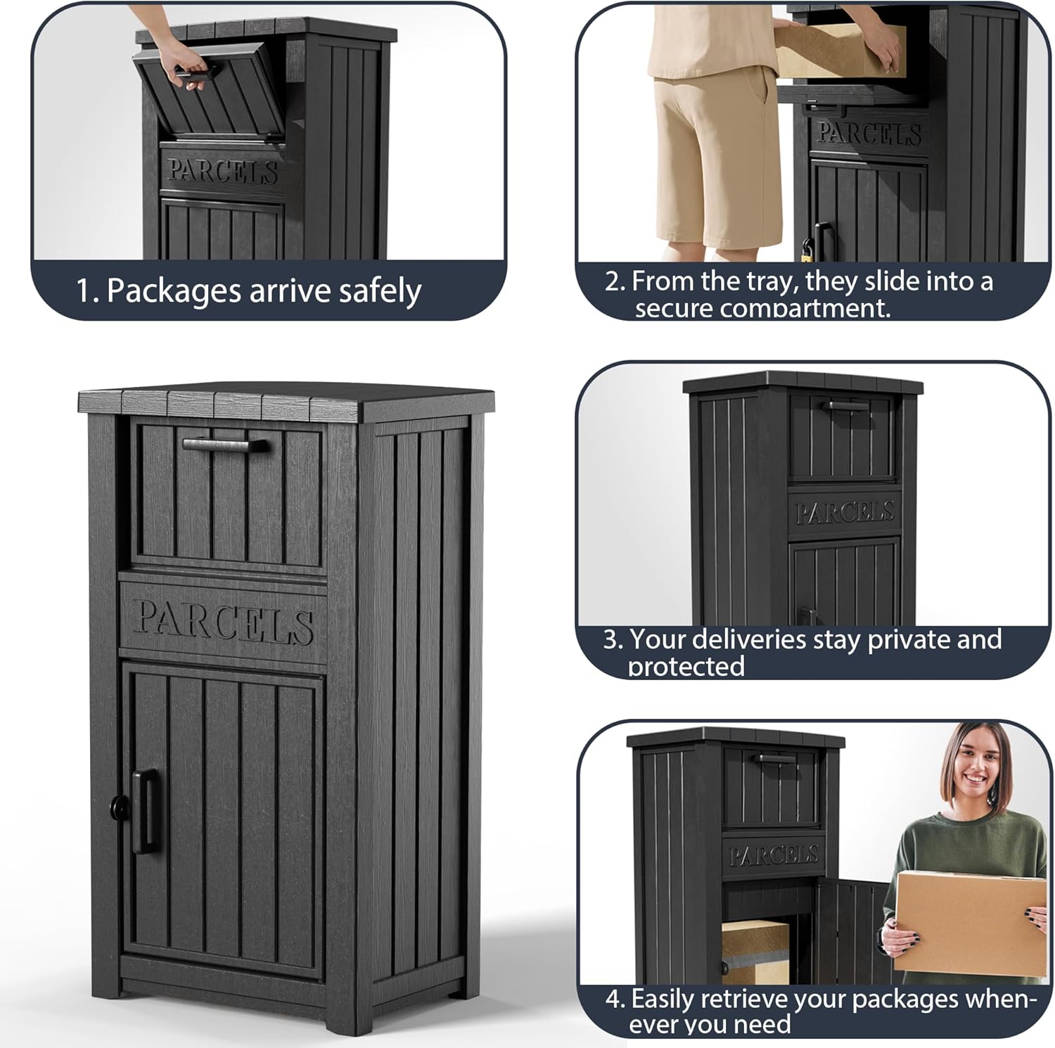 Package delivery Boxes for Outside, Theft-Proof,Package Drop Box for Porches, Courtyards, and Balconies—Waterproof, Resin and Lockable(Black, Premium)