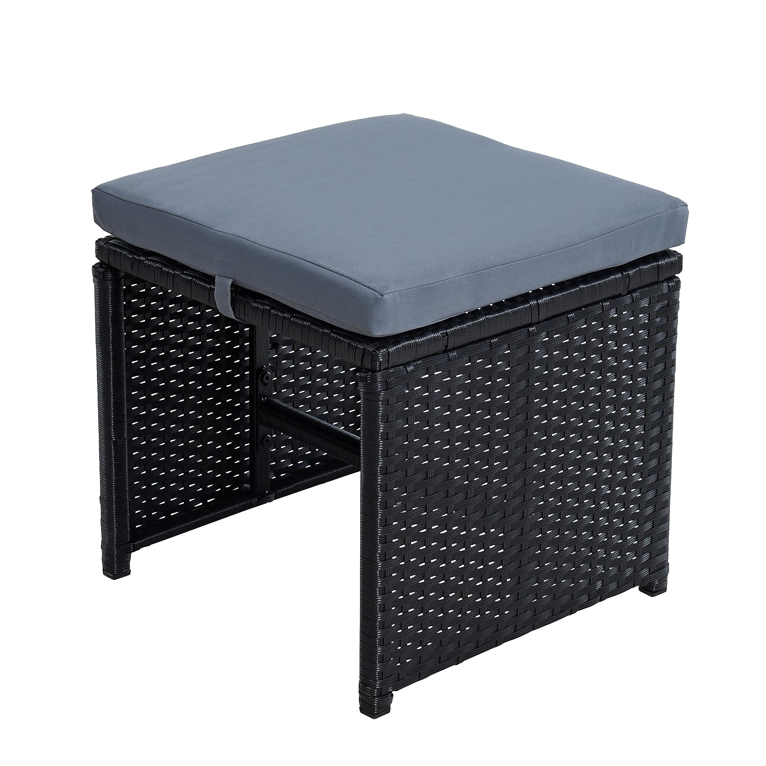 ESTEXO Polyrattan Sitzgruppe Gartenmöbel Set Essgruppe Gartenset Rattanmöbel Rattan Set Hocker Gartenstühle Gartentisch (4 Personen/Schwarz)