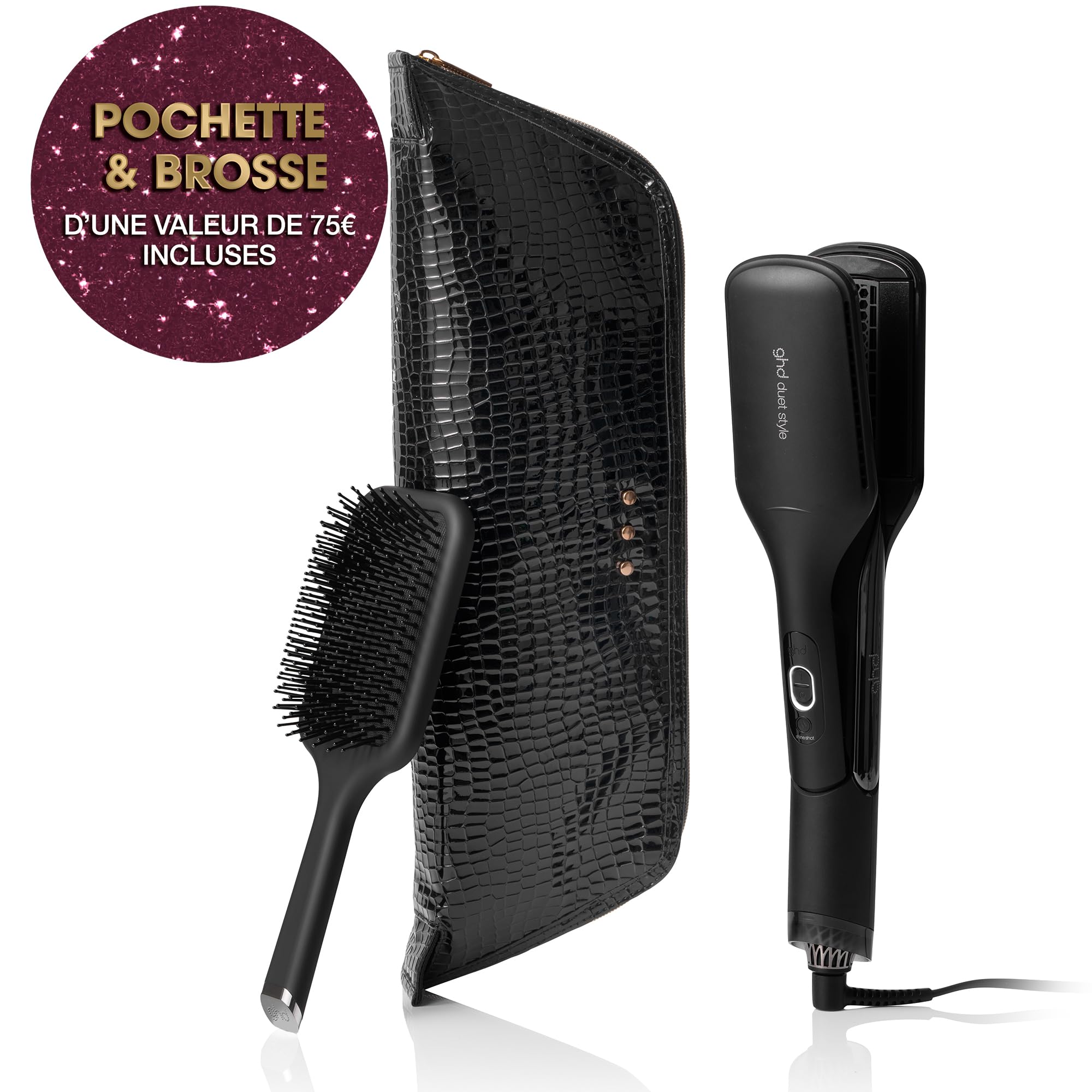 ghd - Coffret Lisseur séchant ghd Duet Style - Lisseur Séchant 2-en-1 (Noir) - Brosse et pochette incluses - Sèche et lisse en simultané sans dommage ni frisottis - S'utilise sur cheveux mouillés