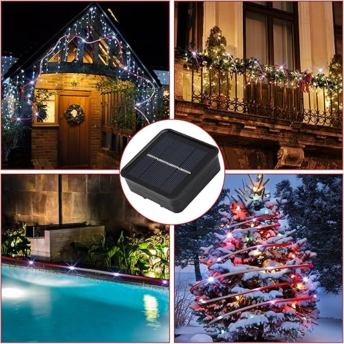 Miniatura 6 de 2 luces solares de Navidad para exteriores, color caramelo, impermeables, parpadeantes, 33 pies, 100 luces LED impermeables, luces de Navidad