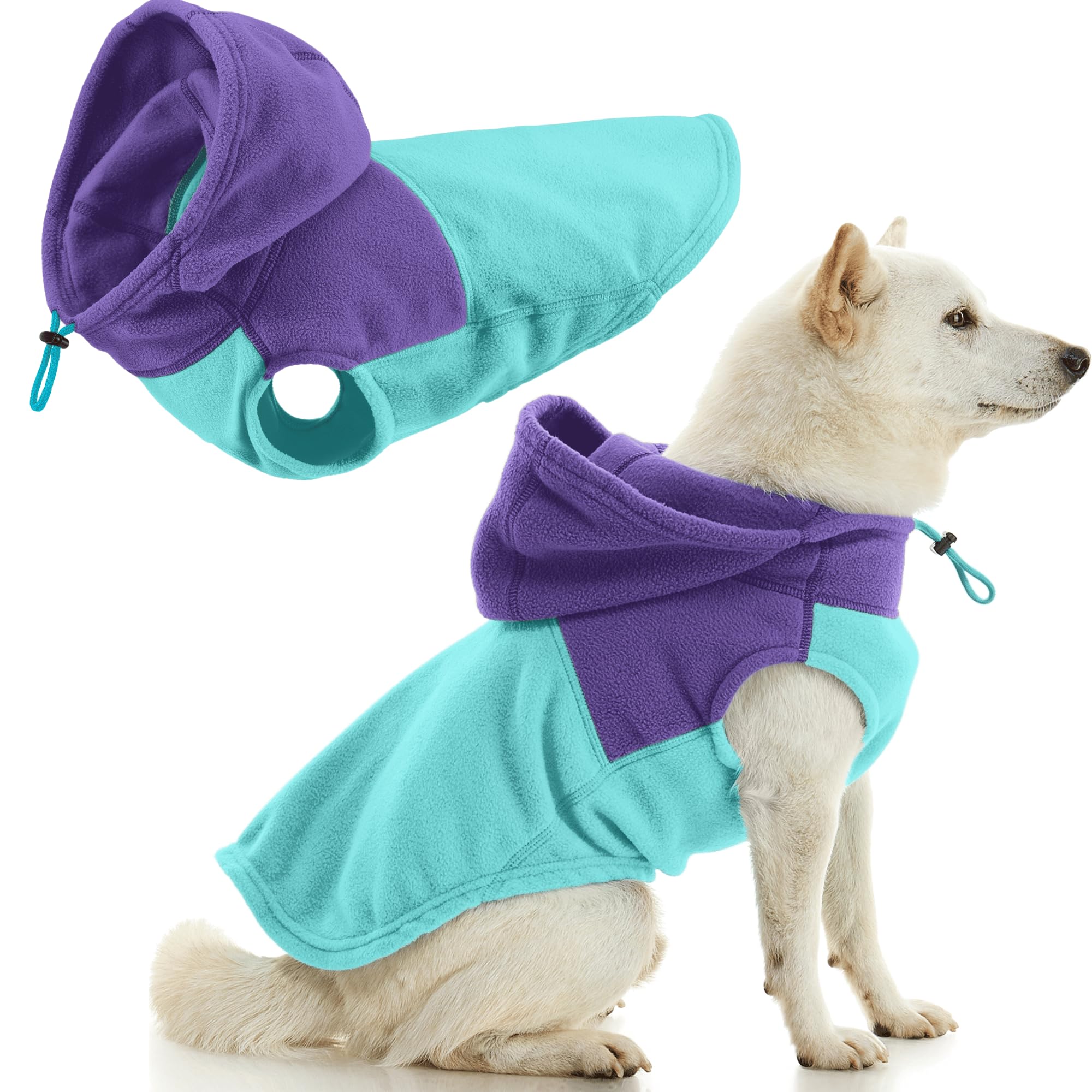 Gooby Fleece Vest Hoodie Two Tone - Turquoise, X-Small - Soft Fleece Vest Hoodie with Durable Metal Leash Ring Stylish Two Tone Dog Hoodie for Small