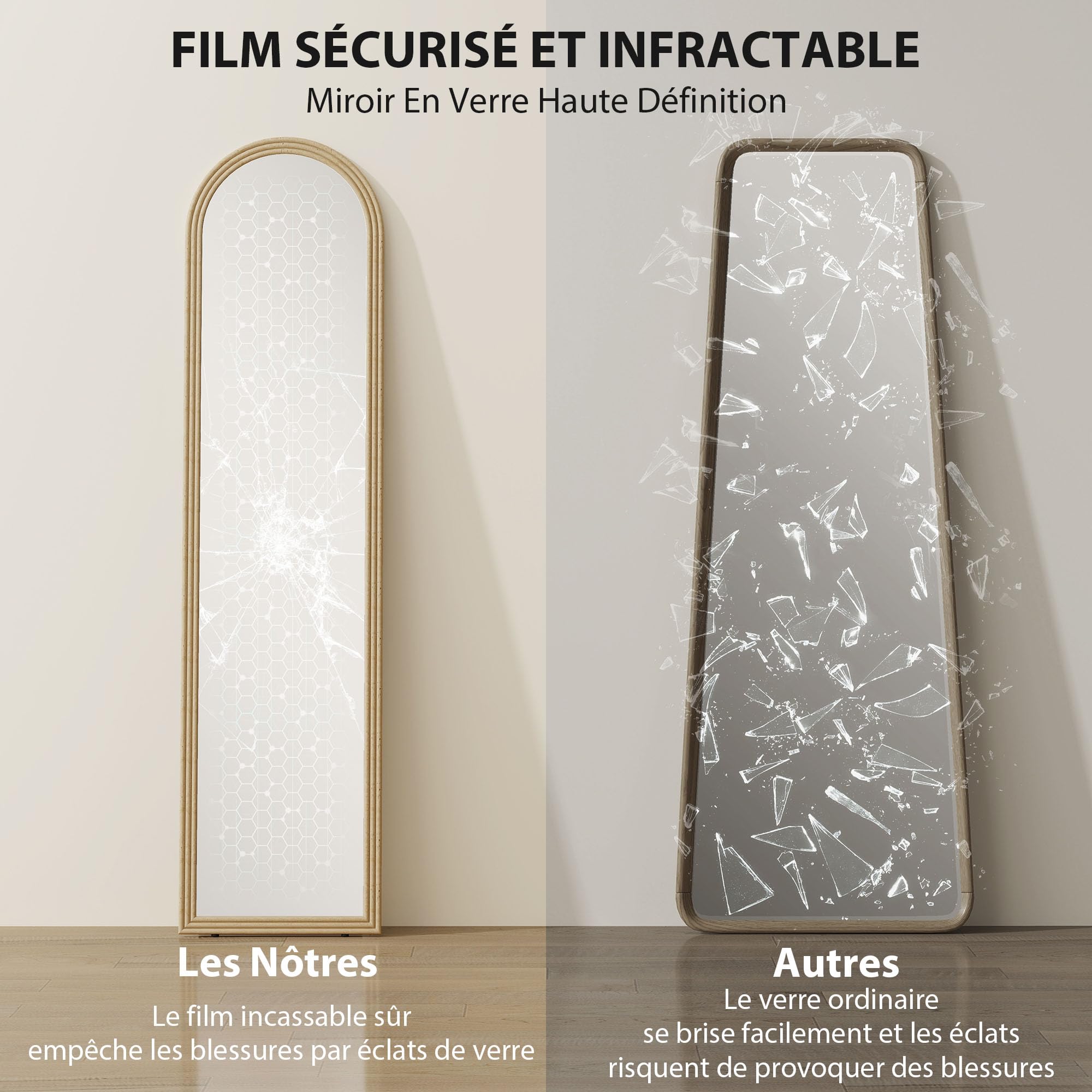 HOMCOM Miroir de Sol arqué Pleine Longueur 40 x 160 cm sur Pied, Beige