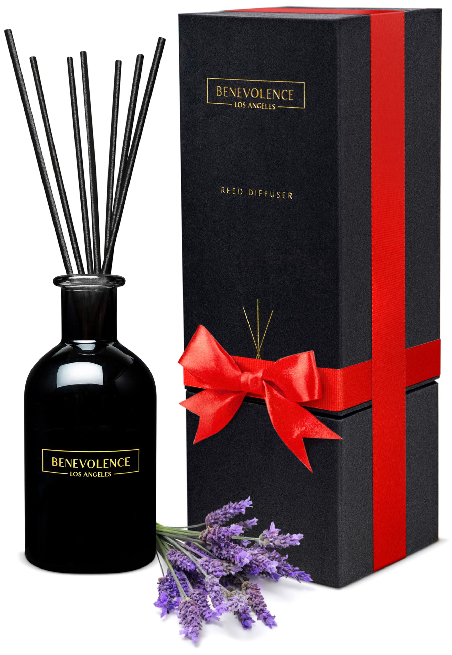 Benevolence LA Reed Diffusers for Home, Lavender & Eucalyptus Relaxing Fragrance | Aromatherapy Reed Diffuser Sticks with Gift Box, Scented Sticks for Bathroom | Home Décor