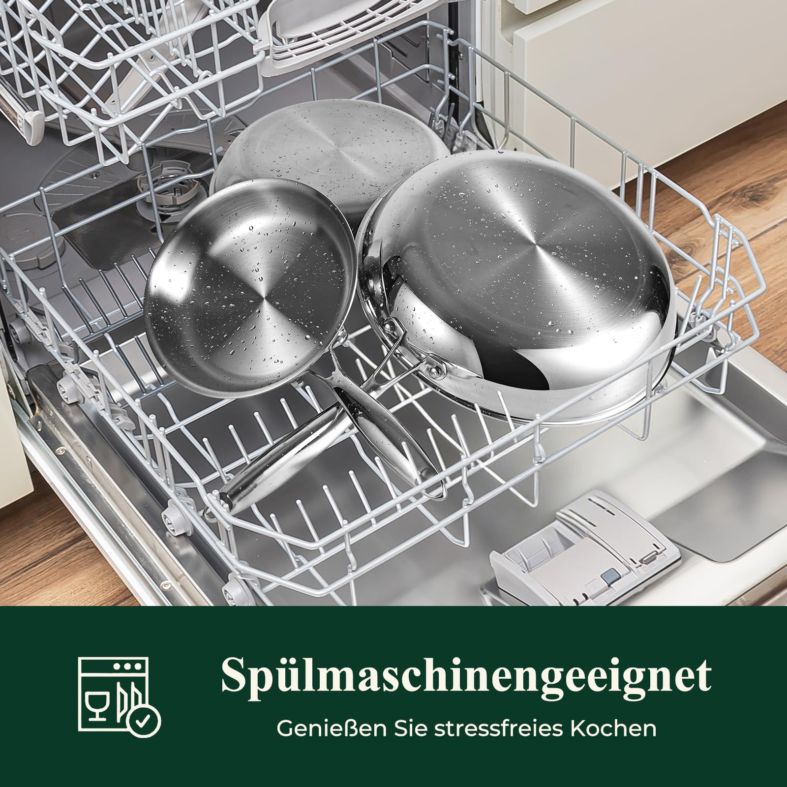 Terlulu Set di 3 padelle in acciaio inox 20/26/30 cm – Padella in acciaio inox non rivestita e padella a induzione, senza PTFE/PFAS/PFOA, per tutti i piani cottura, riscaldamento rapido, lavabile in