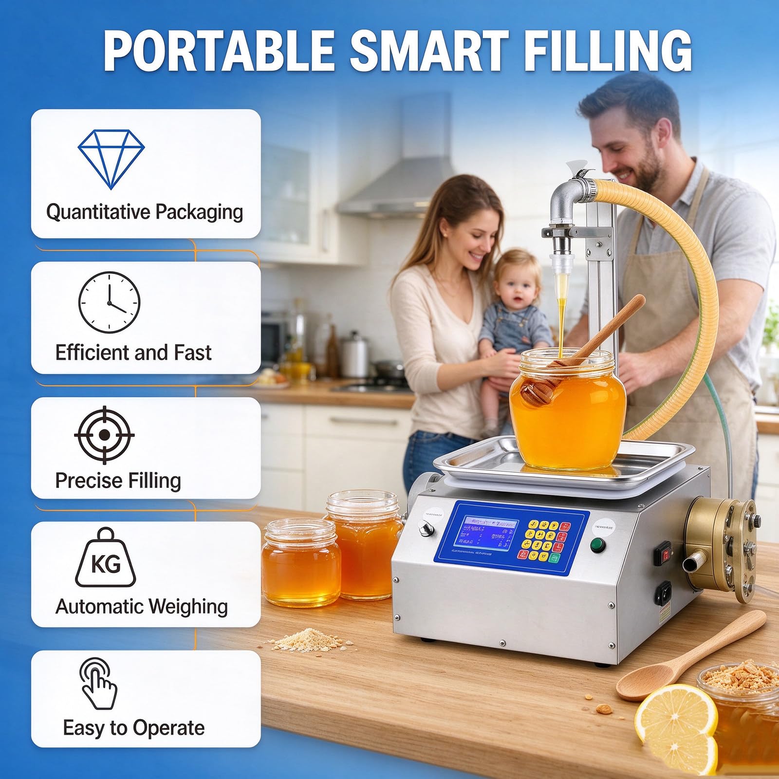 Riempitrice Automatica, Dosatore Digitale a Peso (10g-10kg) per Liquidi E Paste, Macchina da Banco da 200w con Pompa a Ingranaggi (7l/Min) per Crema di Sesamo, Salsa al Cioccolato PlasticPump