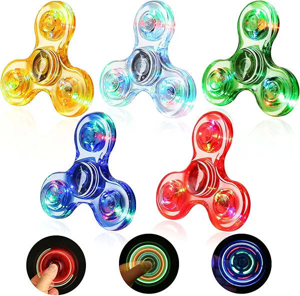 SCIONE 5 Pack LED Light Up Fidget Spinners,Glow in The Dark Sensory Toys for Kids,Fidget Stress Toys for Anxiety Relief,Party Favors,Classroom Prizes,Stocking Stuffers