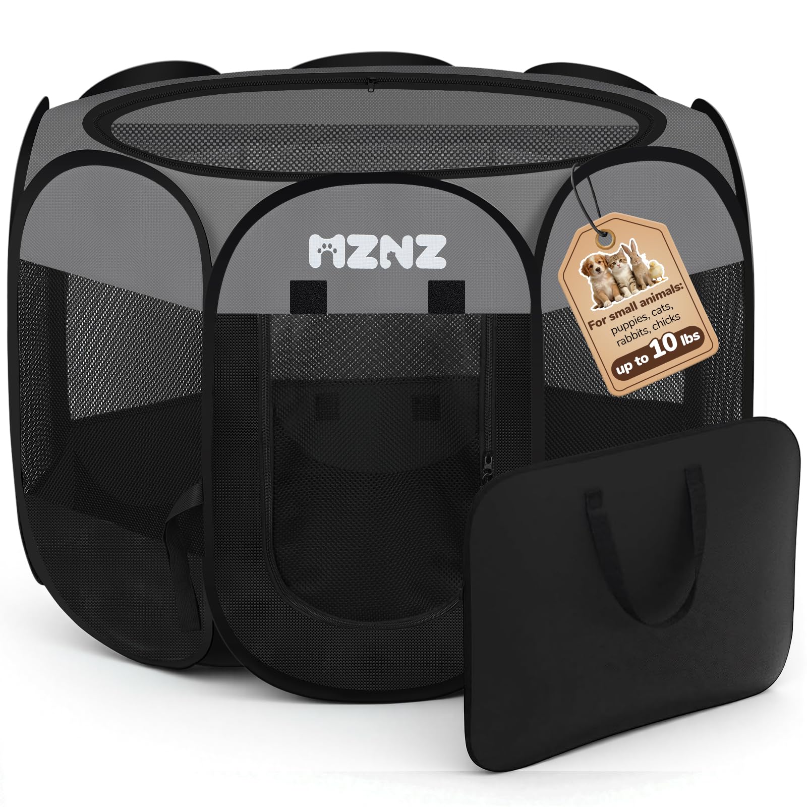 Dog Cat Playpen, Portable Puppy Pet Crate Indoor for Small Dogs Cats Rabbits, Foldable Dog Cage Enclosure for Outdoor, Pop Up Dogs Tent Kennel with Carrying Case, Dark Grey