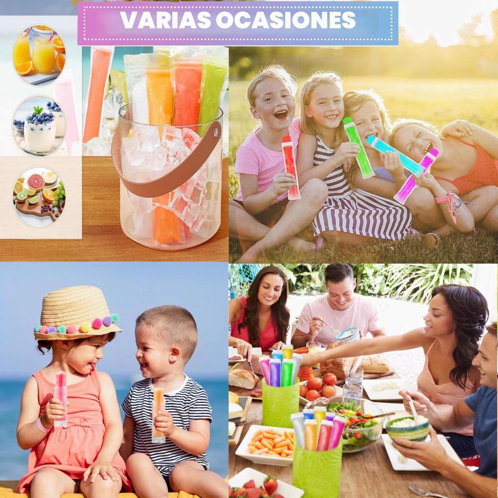 100 Pcs Bolsa Paletas de Hielo Desechable, Mold Bolsas Popsicle, Bolsas para Hacer Popsicles con Embudo, sin BPA, para DIY Saludables Yogur Batidos de Frutas Golosinas Pops