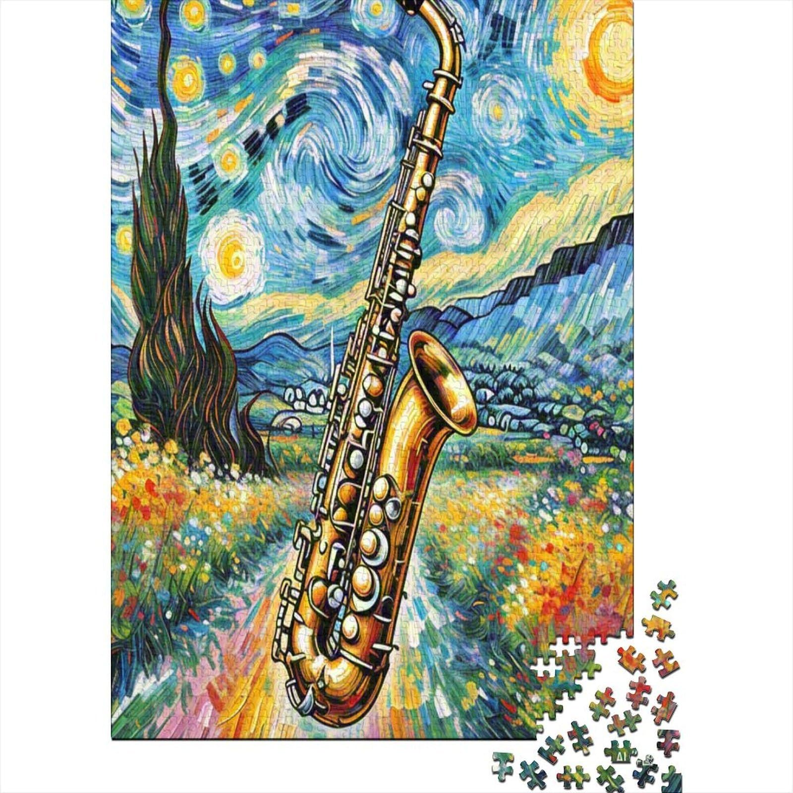 Saxofon Puzzle 1000-częściowe ciężkie puzzle, zabawka edukacyjna, imponujące wyzwanie, zabawka dla dorosłych i dzieci w sprawdzonych wymiarach 70 x 50 cm/1000 szt