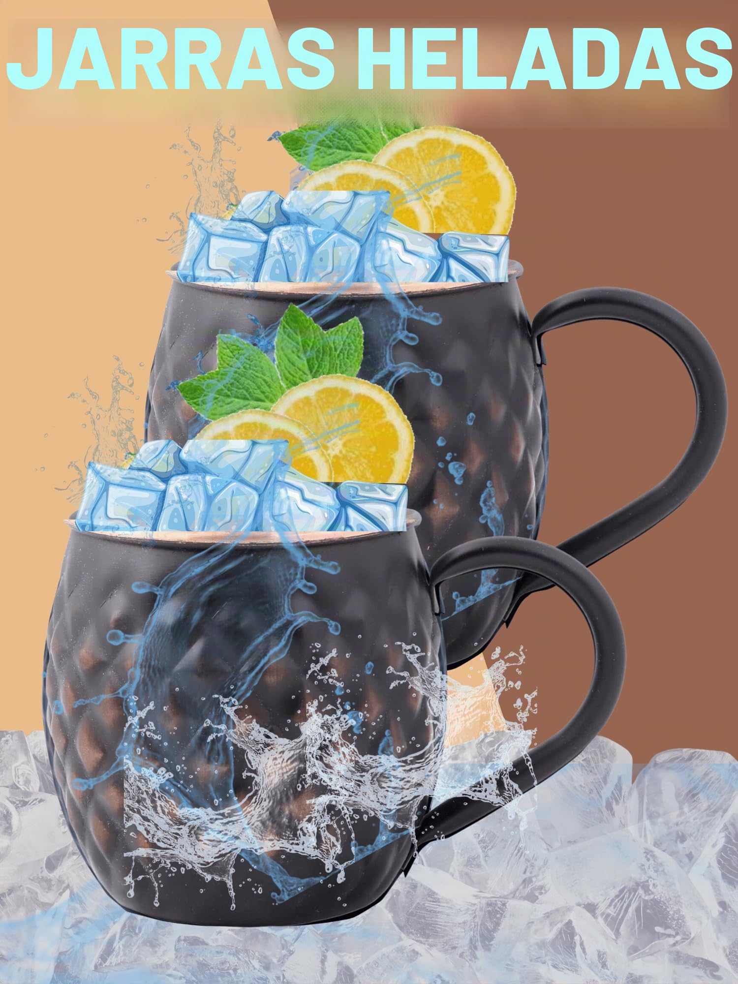 Staglife Tazas negras de cobre puro de 16 onzas para agua potable, regalos para él y ella en aniversario, tazas de cobre auténtico para mulas de Moscú, hechas a mano, sin forro, juego de 2