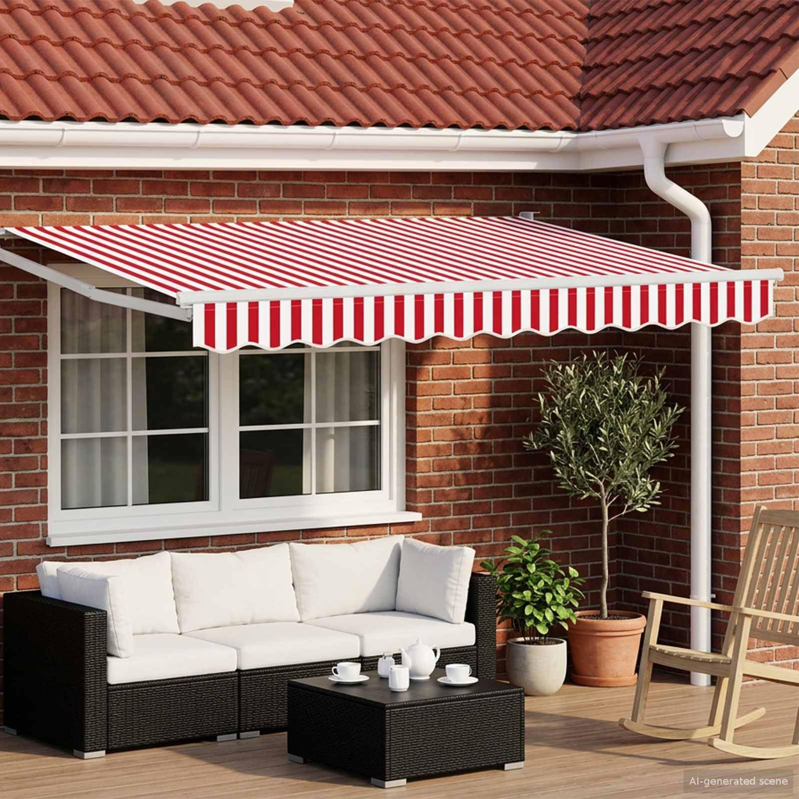 Toldo Retráctil Eléctrico Rojo Y Blanco 3 X 2,5 M | Marco de aluminio sólido, sensor de tiempo incorporado, iluminación LED, diseño moderno
