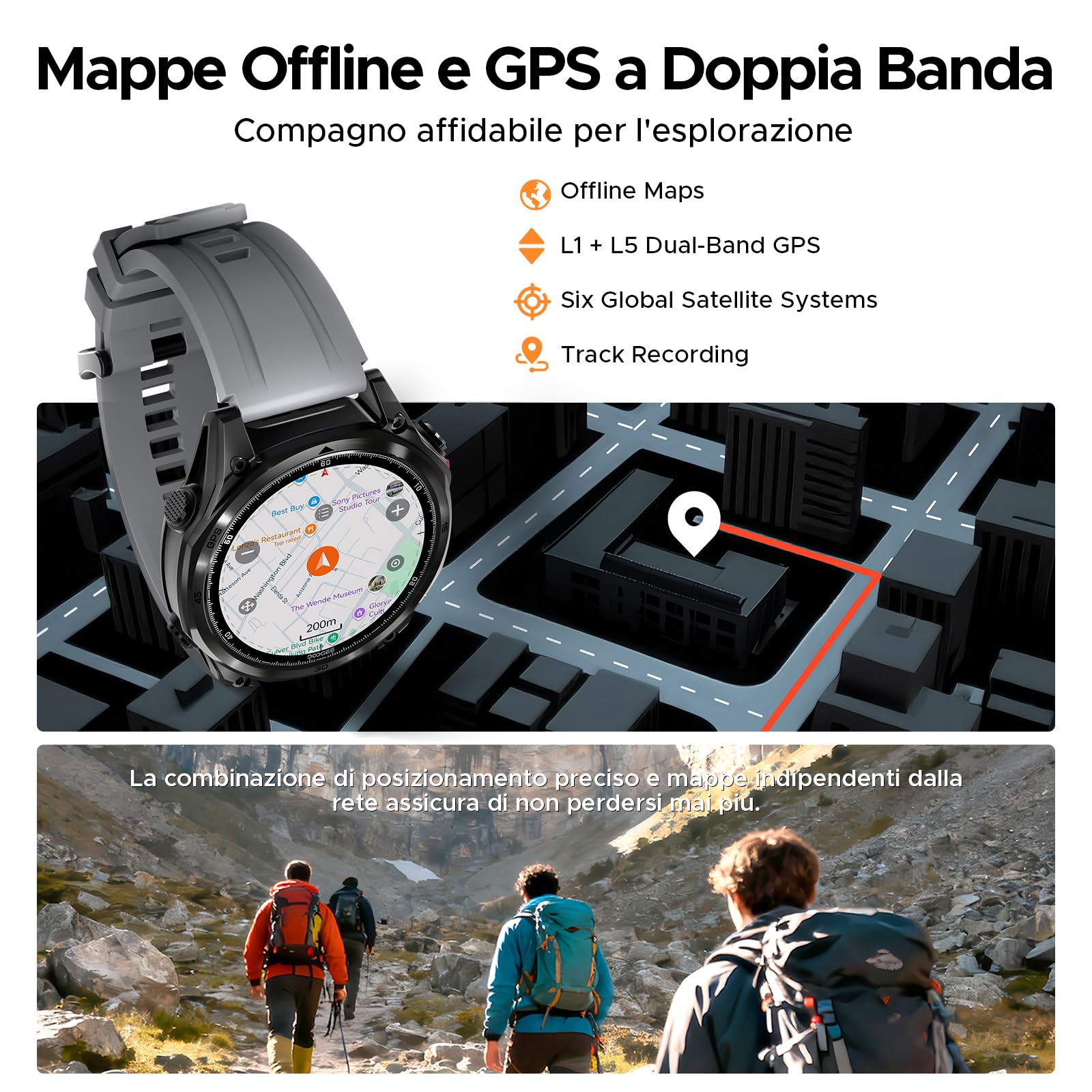 Anywise W1 Pro Orologi Smartwatch uomo,GPS Dual-Band & Mappe Offline, 5 ATM, 12 Giorni Autonomia, Display AMOLED HD 1,43", 170+ Modalità Sport,Chiamate Bluetooth,Compatibile con Android/iOS