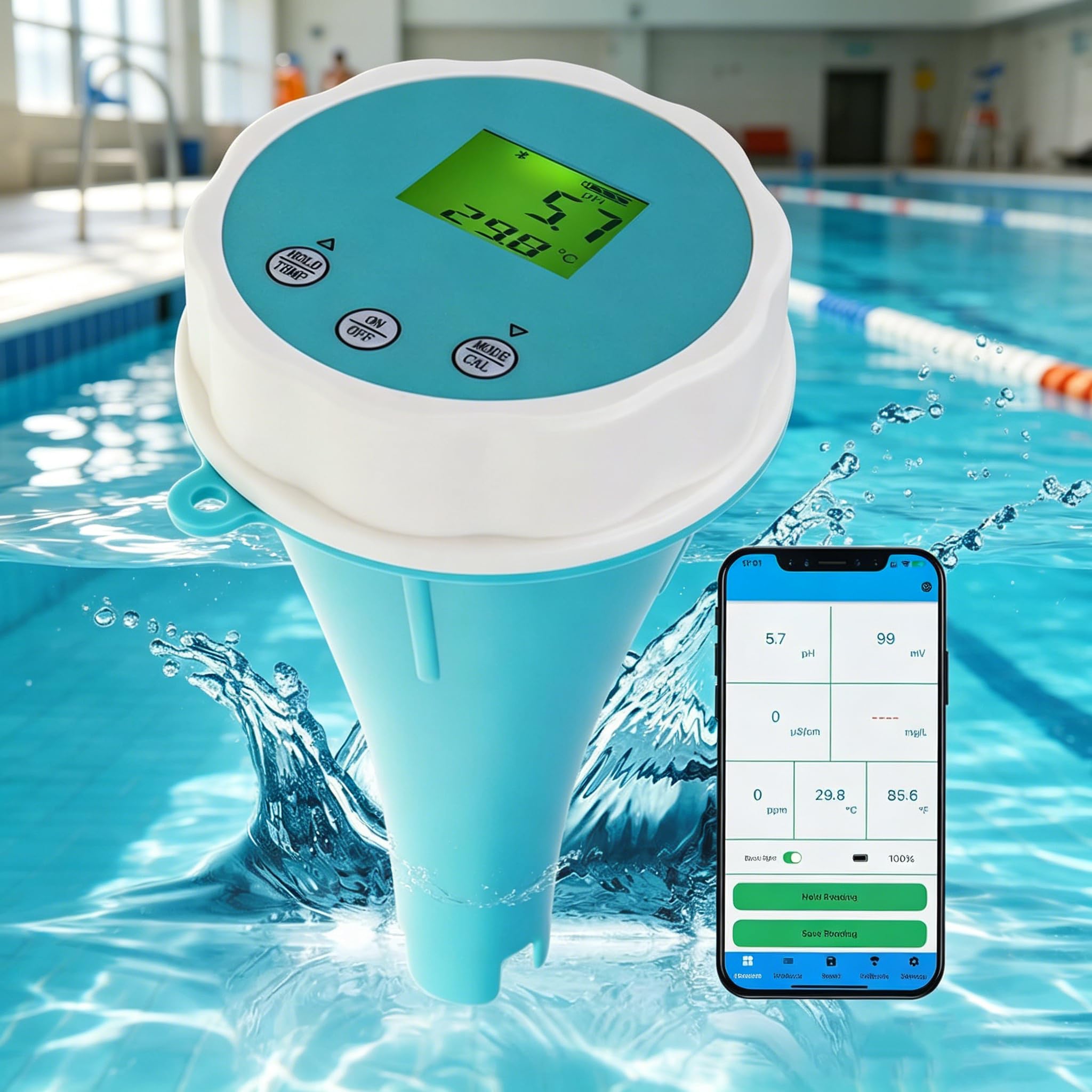 Spnvbe 6-in-1 Water Quality Tester, Pool Water Tester, Measures PH, EC, ORP, Chlorine, Salinity and Temperature, for Swimming Pools, Spas and Hydroponics
