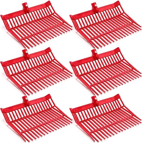 Lasnten 6 cabezales de repuesto de horquilla de estiércol, cabeza de horquilla de 18 dientes con tornillos y tuercas, rastrillo de estiércol de