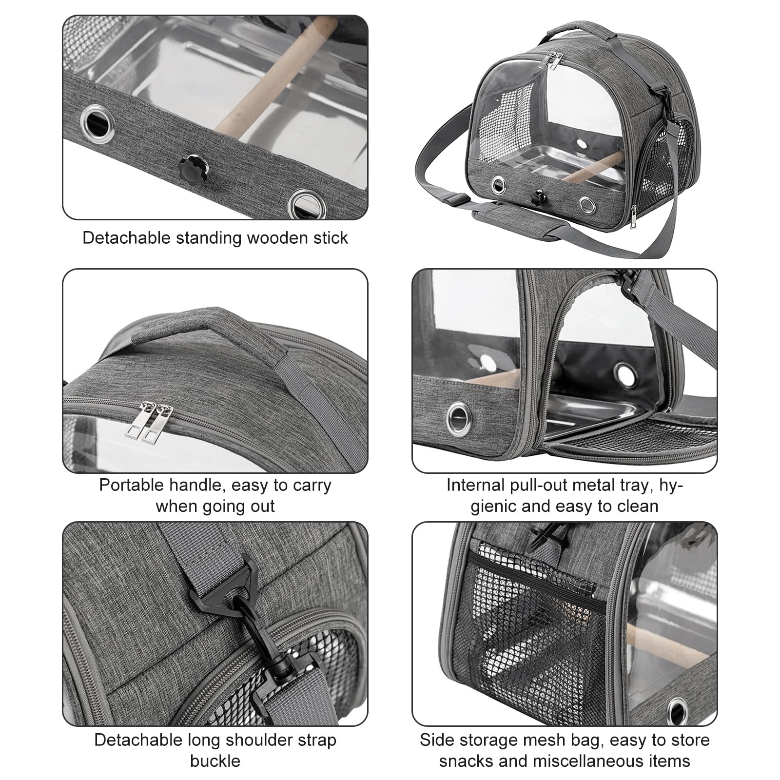 Jaula de Viaje para Pájaros con Percha y Bandeja, 33 * 24 * 26CM Bolsa Transportadora para Pájaros, Bolsa de Viaje para Loros