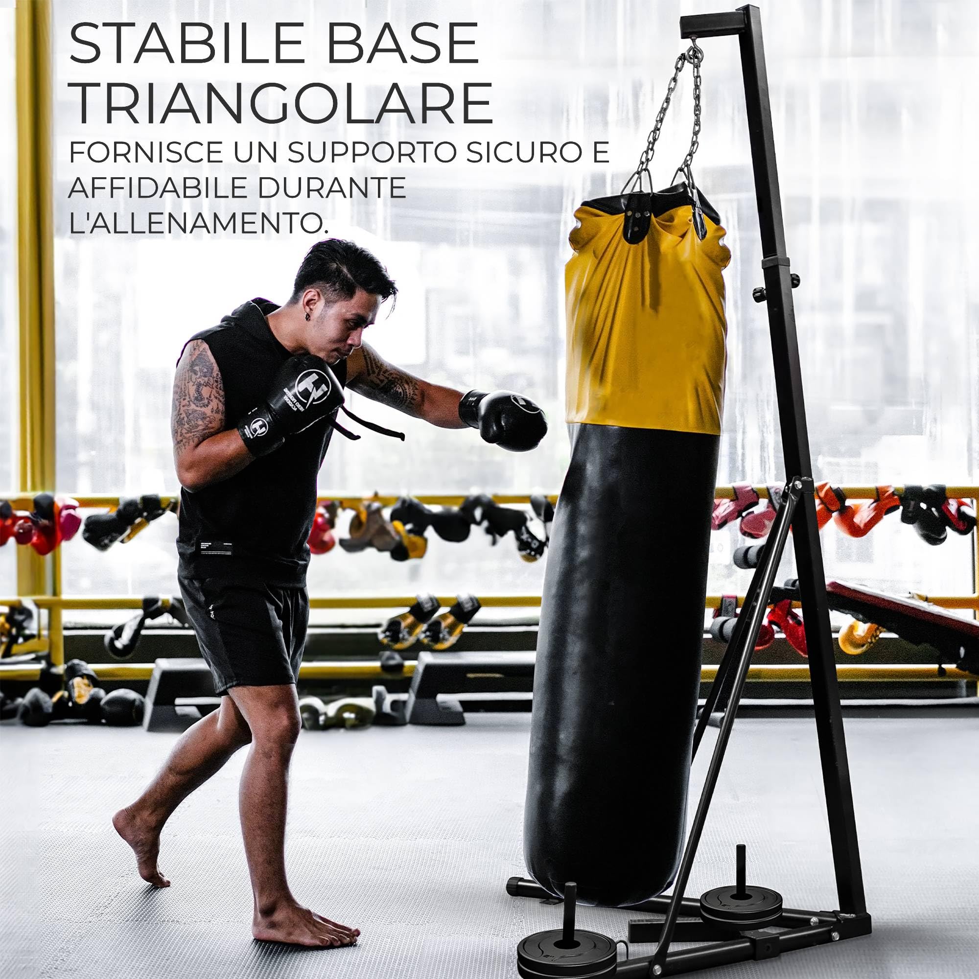 Supporto Da Boxe Pieghevole 68kg Struttura Pensile Regolabile In Altezza 182cm - 230cm Attrezzatura Per Arti Marziali Boxe Base A Triangolo Stabile Supporto Per Piastra Di Peso In Acciaio Resistente