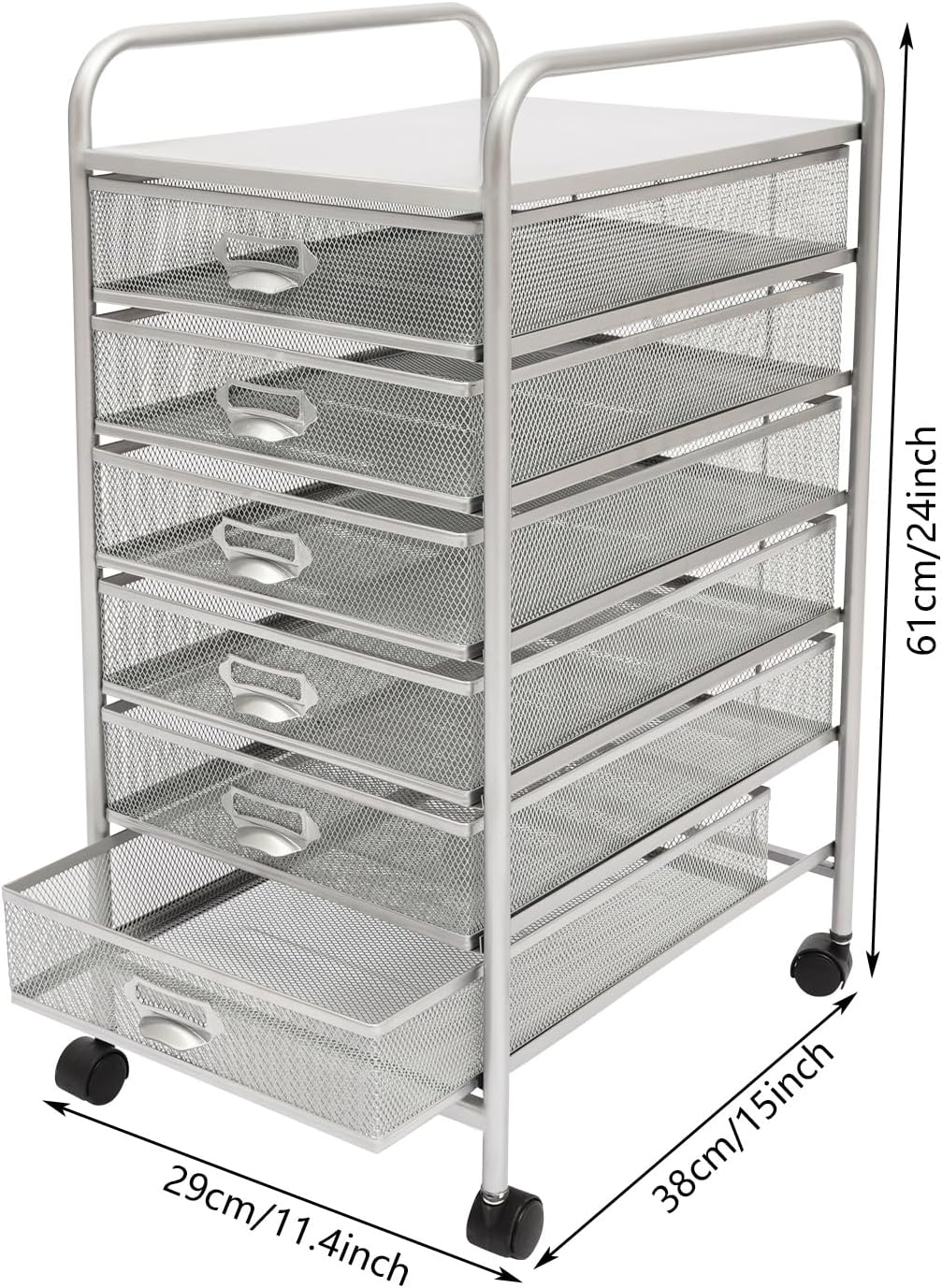 6-Tier Rolling File storage Cabinet with Mesh Drawers, 6 Drawers Rolling File Cart, Mobile Organizer Cart with Label Slots & Top Shelf for Offices, Study Rooms, Bedrooms, Libraries, Studios (Silver)