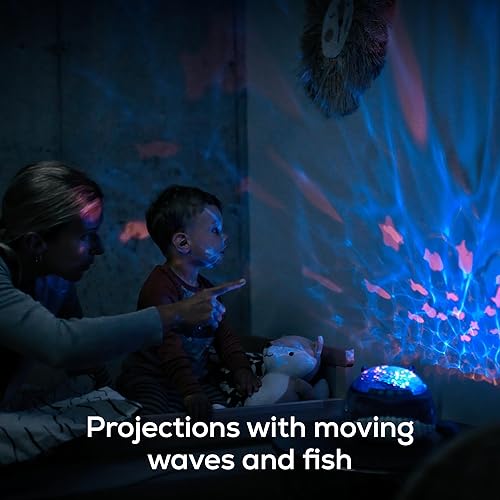 Miniatura 4 de Angelcare Bobbi The Whale Proyector de luz nocturna de techo para bebés y niños, chupete de sueño con canciones de cuna de volumen ajustable, ruidos