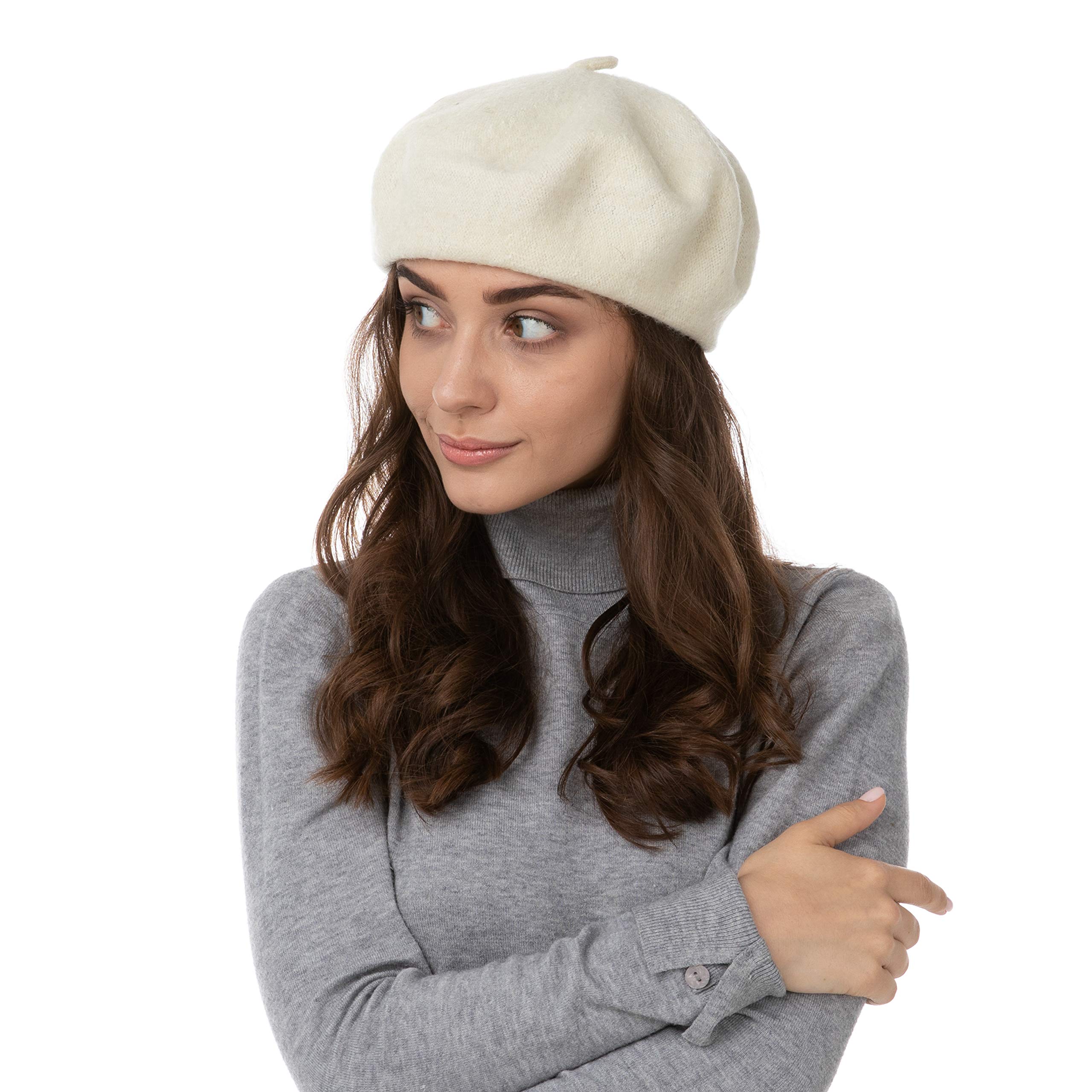 French Style Solid Color Wool Berets Beanies Cap Hats Vintage Hat (White)
