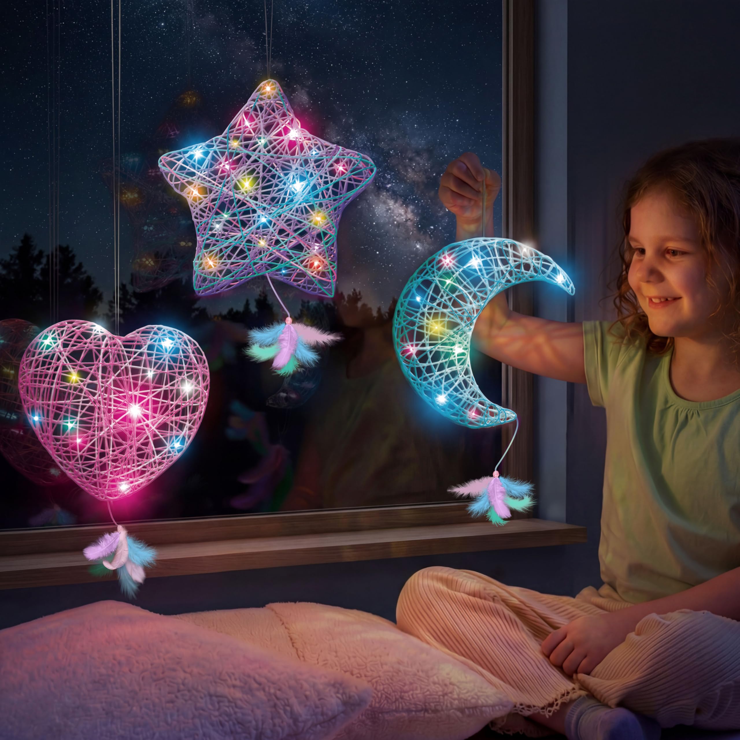 3D String Art Kit for Kids - 63 Pieces Birthday Gifts for Kids with 30 Colourful LED Lights and 6 Balloons - Crafts for Girls and Boys Aged 6-12 Years 2