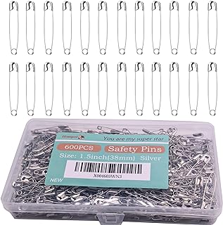Safety Pins, 600PCS-1.5Inch Small Safety Pins, Rust-Resistant Nickel Plated Steel, Sharp Edge Safety Pin for Clothes, Sewing, Arts & Craft, 38mm Decorative Safety Pins (Silver), UR-28
