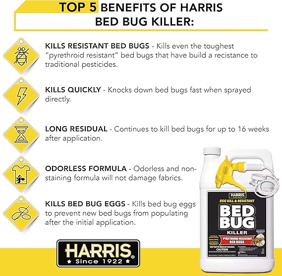 Harris Toughest Bed Bug Killer, Liquid Spray with Odorless and Non-Staining Extended Residual Kill Formula (Gallon)