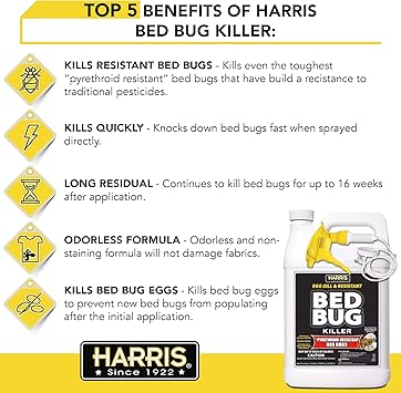 Harris Toughest Bed Bug Killer, Liquid Spray with Odorless and Non-Staining Extended Residual Kill Formula (Gallon)