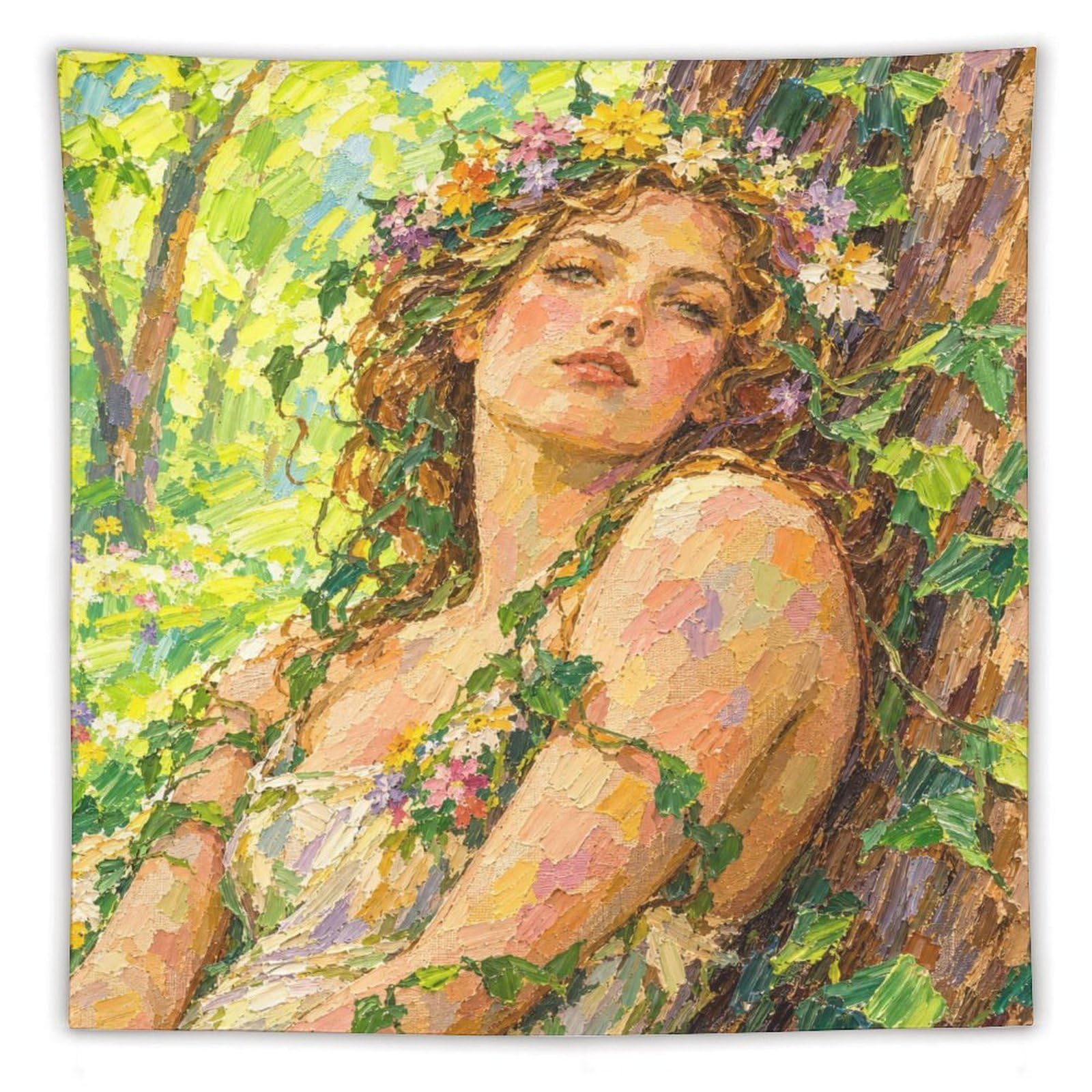 H3B8U2Y5 Forest Nymph in Sunlight Wall Tapestry, Surrealist Style, Backdrop