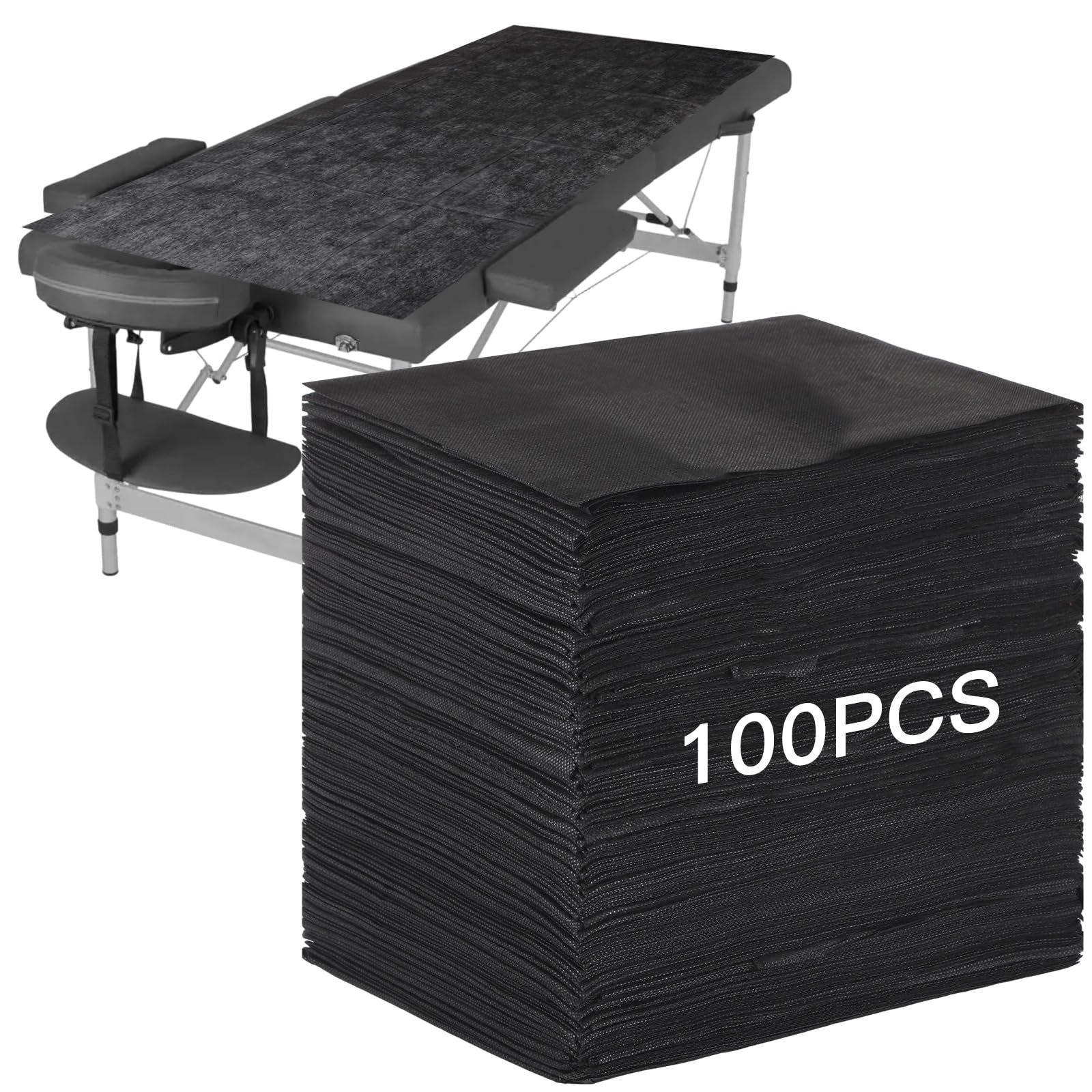 100 sábanas desechables, fundas no tejidas de polipropileno negro para camas de pestañas y mesas de masaje, diseño impermeable, 31 x 71 pulgadas