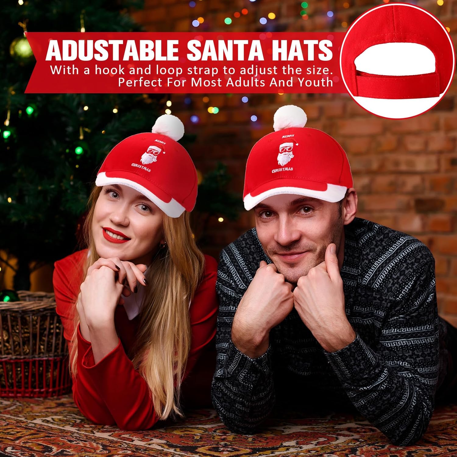 JaGely 4 Pieces Christmas Baseball Cap Santa Hat Adult Xmas Cap Adjustable Unisex Vintage Golf Baseball Hat, Red & White