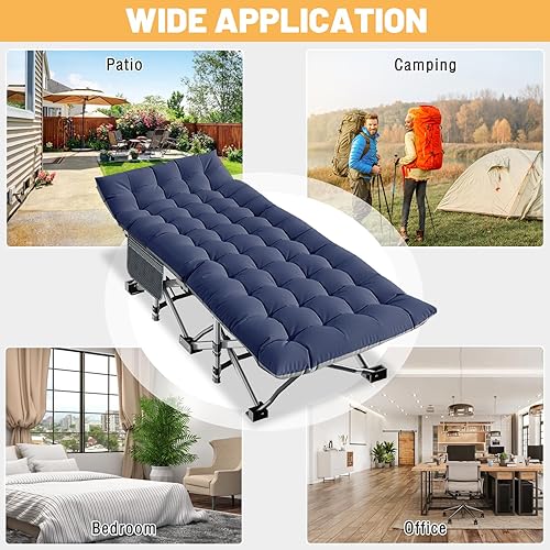 Miniatura 6 de Cunas plegables de camping para adultos, paquete de 2 cates resistentes con bolsa de transporte, cama portátil para dormir, para uso en la oficina,