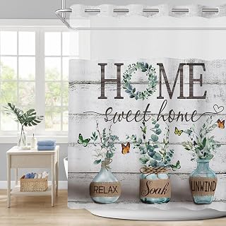 APROPHIC No Hook Farmhouse Shower Curtain with Snap in Liner, Green Eucalyptus Rustic Bathroom Decor with Waterproof Fabric, Country Style Relax Soak Unwind Shower Curtains for Bathroom, 71x74 Inch