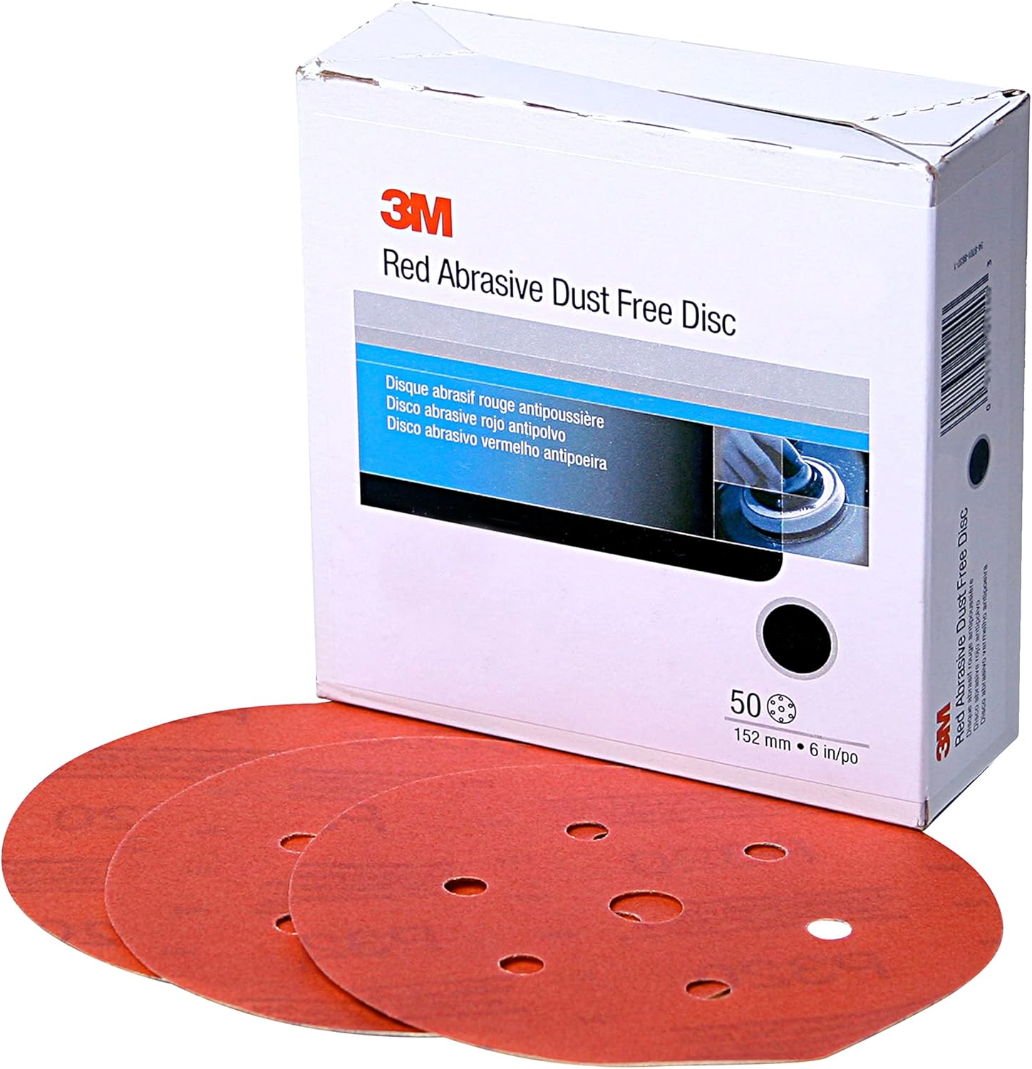 3M Hookit Red Abrasive Disc Dust Free, 01138, 6 in, P500, Pack of 50 Discs for Auto Sanding, Featheredging, Paint Removal