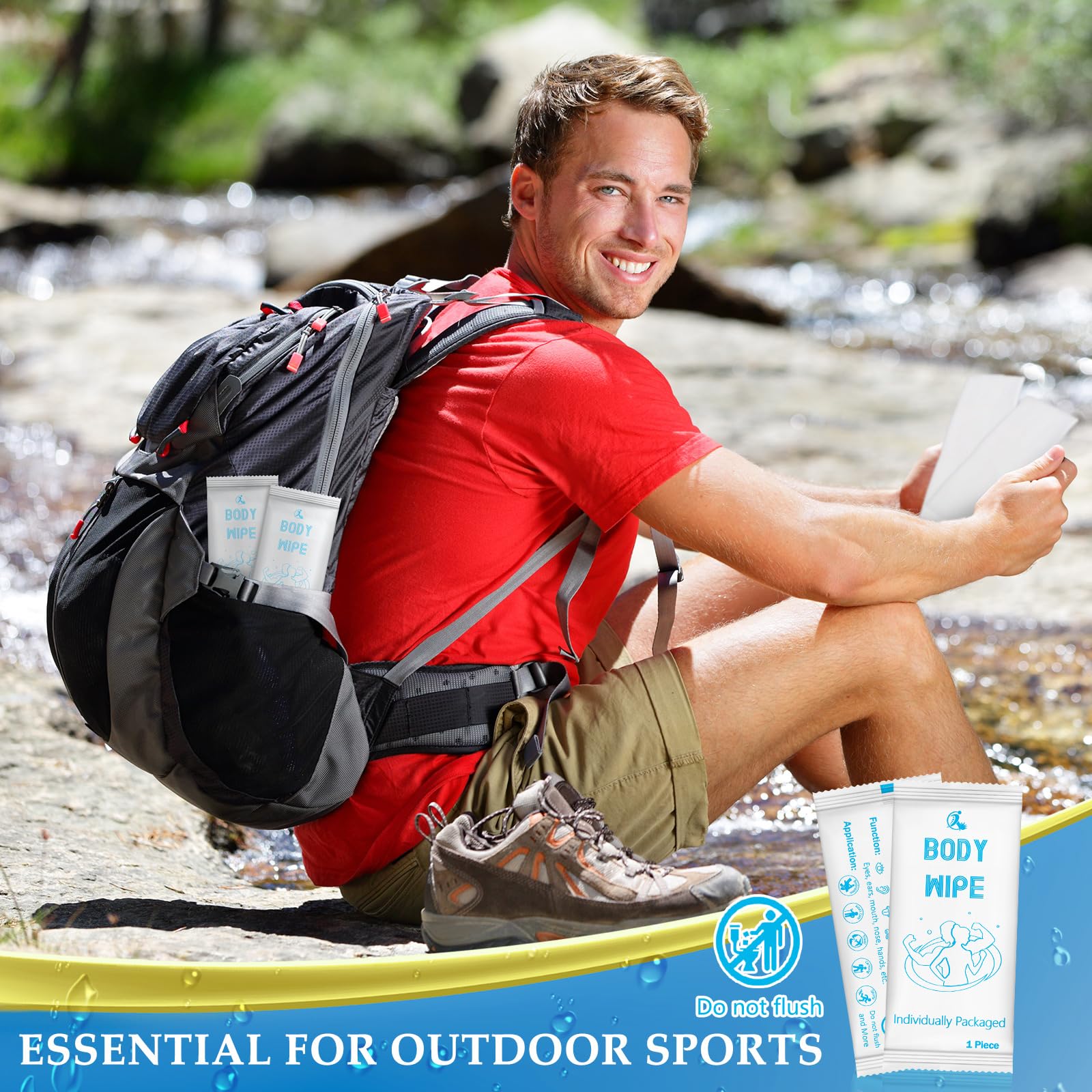 Timgle 200 toallitas de ducha para el cuerpo, envueltas individualmente, para cara, manos, cuerpo, con patrón de perlas, toallitas húmedas con aloe para adultos, limpieza de baño, senderismo, camping,