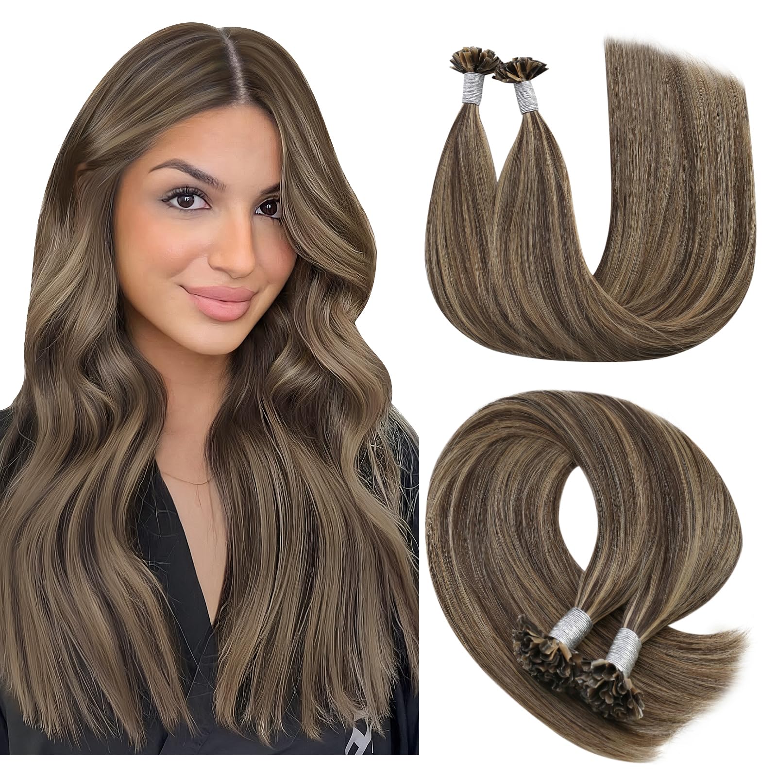 YoungSee Nano Beads Hair Extensions Blonde 14inch Nano Hair Extensions Warm Ash Blonde Highlights Bleach Blonde Nano Ring Hair Extension Highlight for Women Cold Fusion 50g Short Straight 50s — view 54
