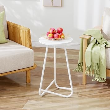 Round Side Table,Drink Table,Small Accent End Table,White