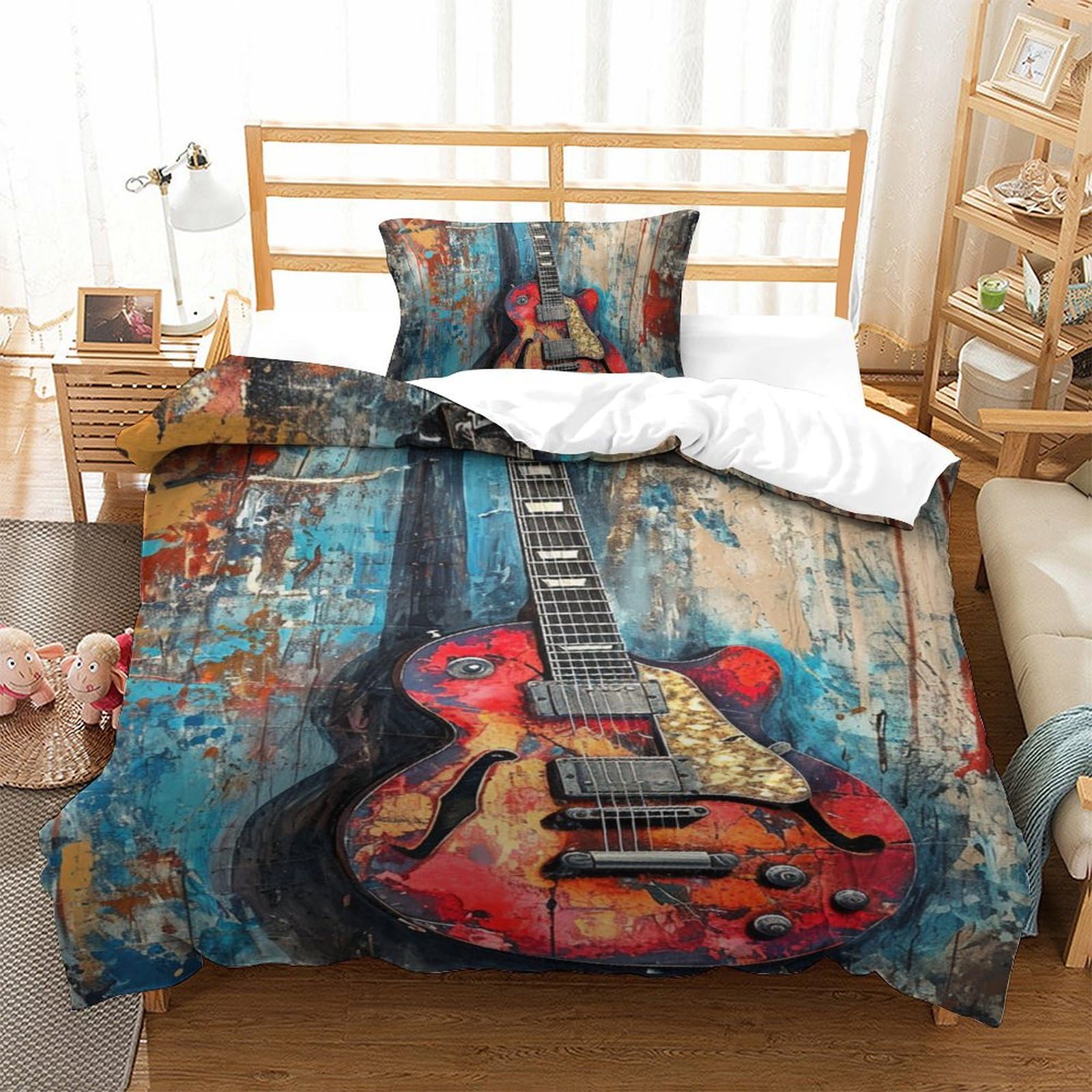 Housse de couette guitare 3D anti-plis et respirante pour literie single 135x200