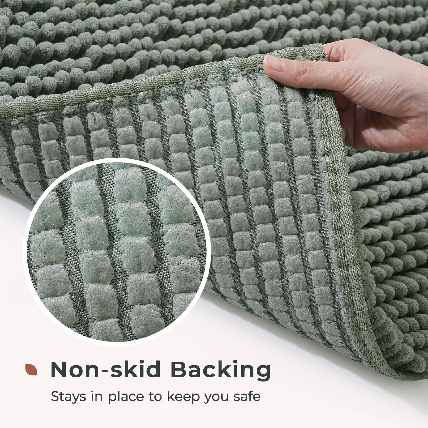 FRESHMINT Chenille Bathroom Rugs Mat 24"x17", Non-Slip Bath Mat for Bathroom Floor & Bathtub, Washable Soft Shower Shag Bath Rugs, Fluffy Thick Water Absorbent Microfiber Shower Mat, Sage Green - Image 5