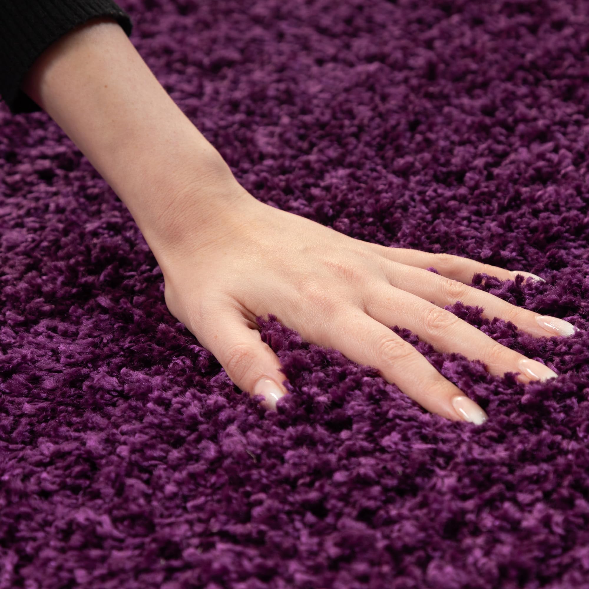 SIMPEX Shaggy Hochflor Teppich, 200 cm Rund, Lila, weich, flauschig, modern, einfarbig, Perfekt als zentrales Wohnaccessoire, für Wohnzimmer Schlafzimmer Flur