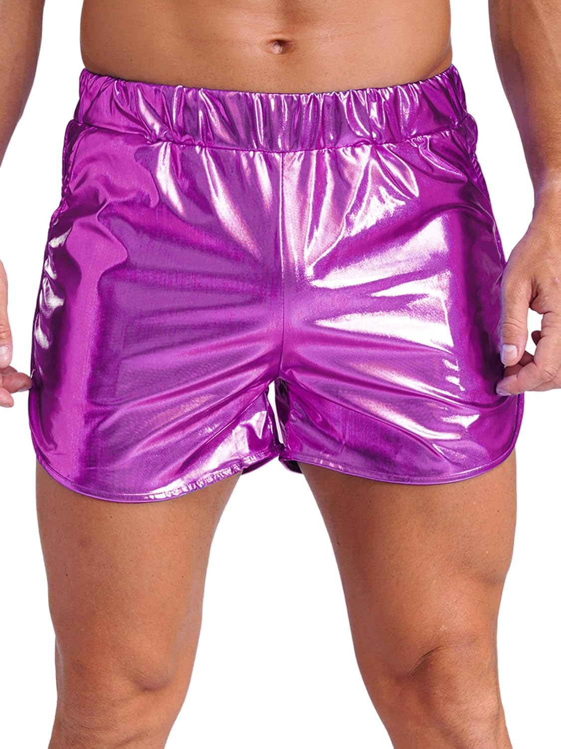 ACSUSS Men's Shiny Metallic Shorts Hot Pants Dance Rave High Waist Bottoms Party Clubwear