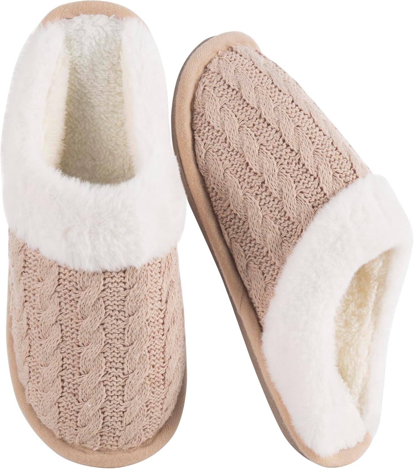 Rxipeaw Winter Fuzzy Slippers for Women,Cozy Memory Foam House Shoes Soft Cable Knit Non-Slip Indoor Slippers