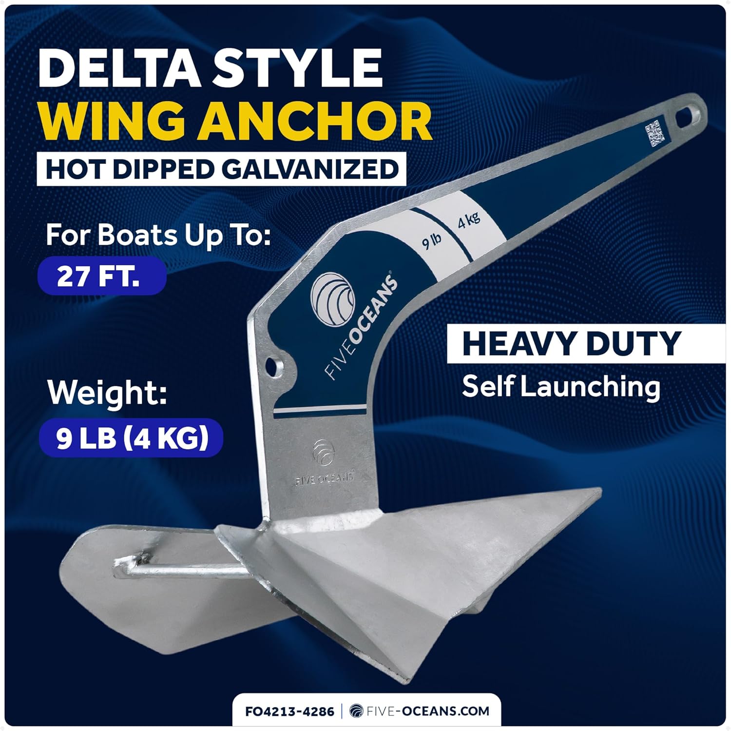 Five Oceans Delta Style Wing Boat Anchor – Premium Series, Ideal for Pontoon & Fishing Boats, Multiple Size & Material Option