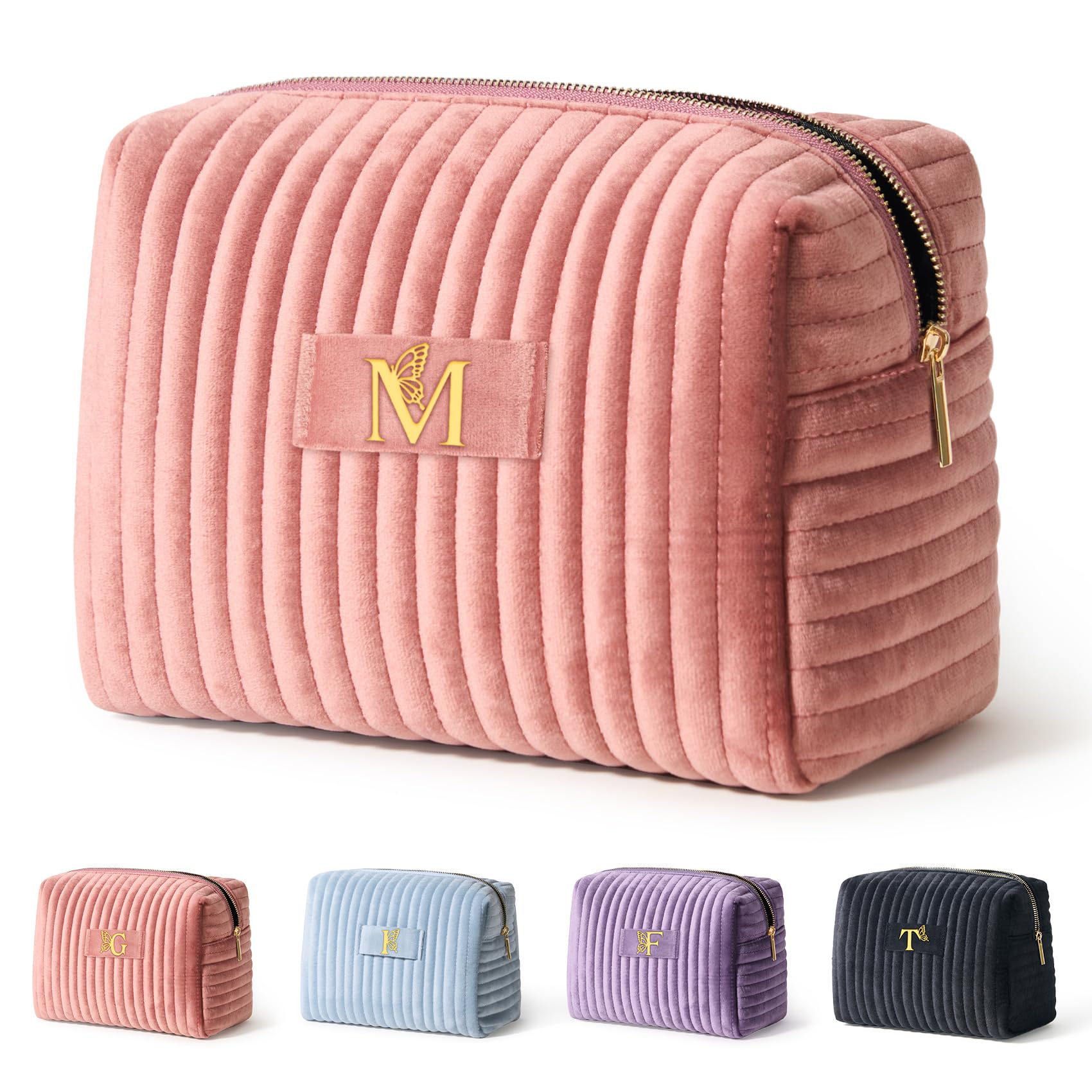 Pink Makeup Bag Gifts for Teen Girls 16-18 17 19 20 21 Year Old Initial M