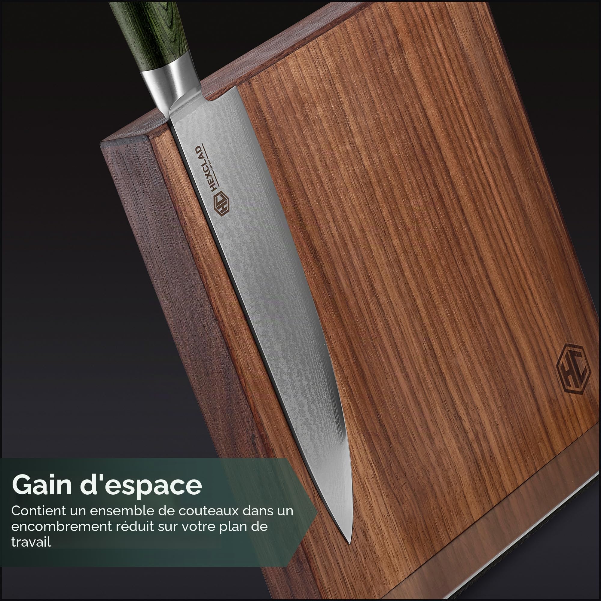 HexClad Porte-couteaux de cuisine magnétique en noyer 30,5 cm
