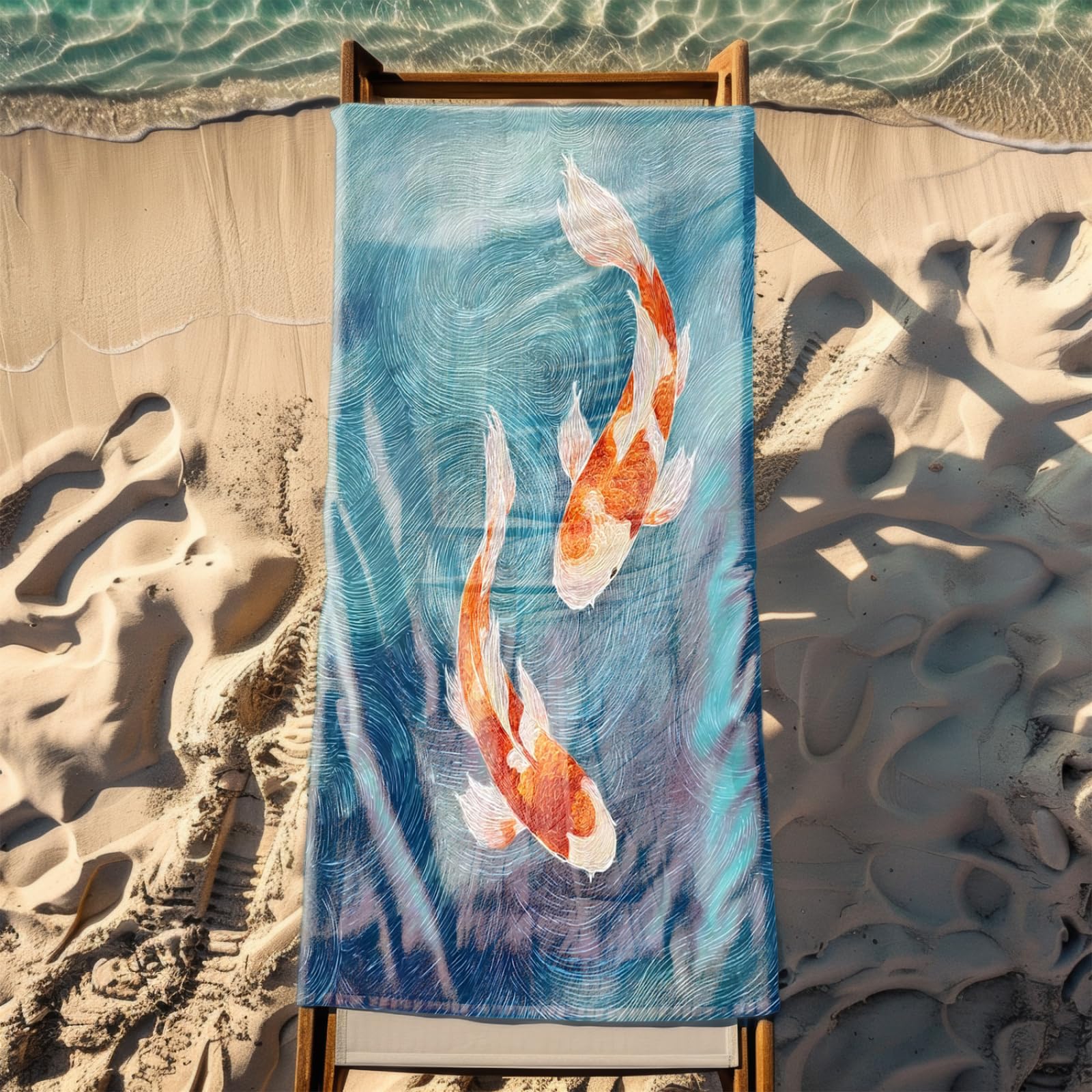 Generico Telo Mare Microfibra 200X100 Oro Arancione Koi Asciugatura Rapida Telo da Spiaggia Sabbia Per Donna Uomo Viaggi Vacanze Nuoto Campeggio