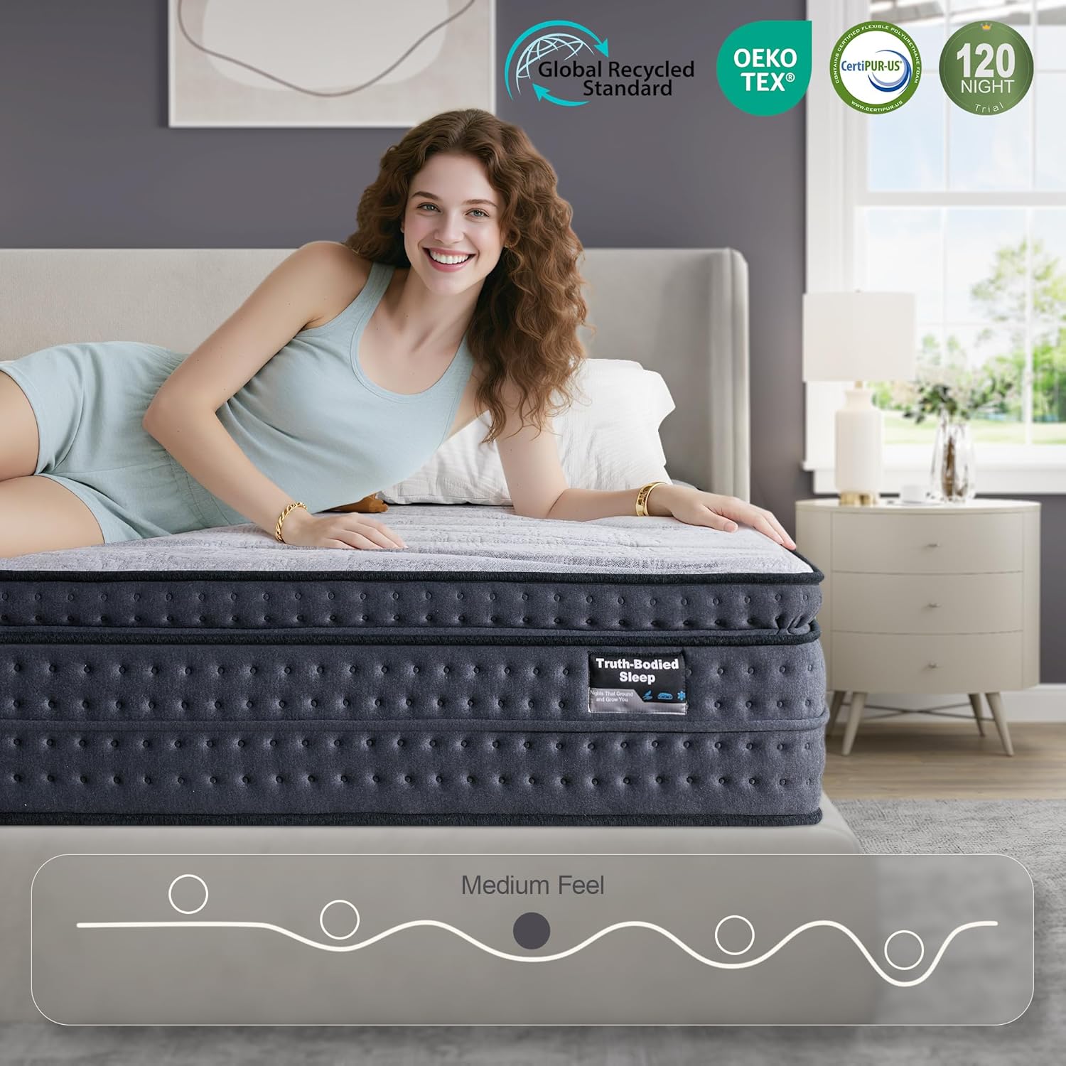 Suiforlun 14 Inch King Mattress, Gel Memory Foam Hybrid Mattress - Pocket Springs with Zoned Lumbar Support & Reinforced Edge, Medium Plush, Cooling & Pressure Relief, Fiberglassfree