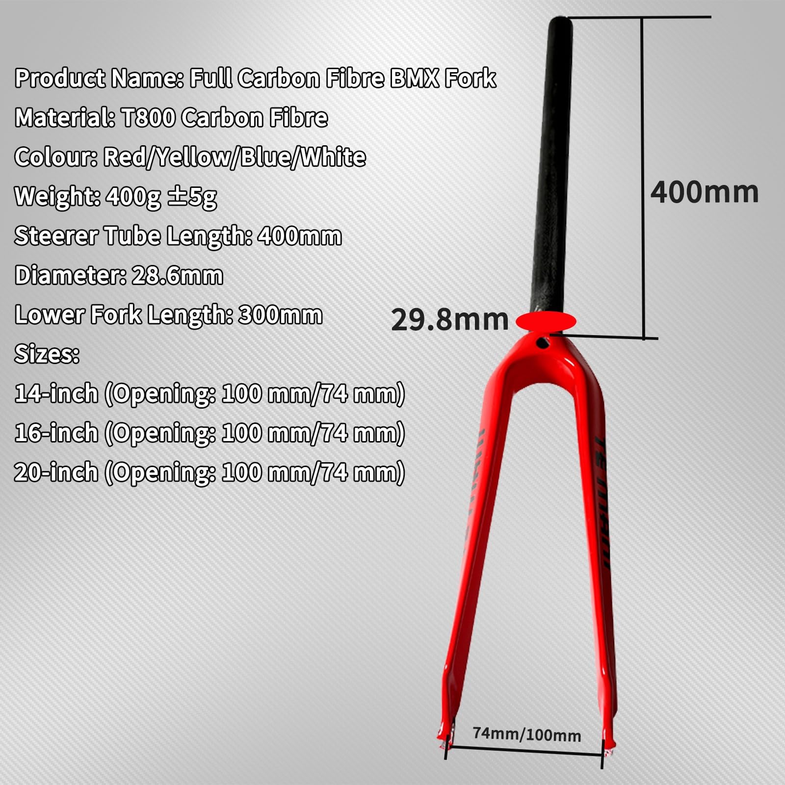 Horquilla de Fibra de Carbono para Bicicletas BMX de 14/16/18/20", rígida, Plegable, con Freno C, Tubo Recto de 1-1/8", QR de 74 mm/100 mm.