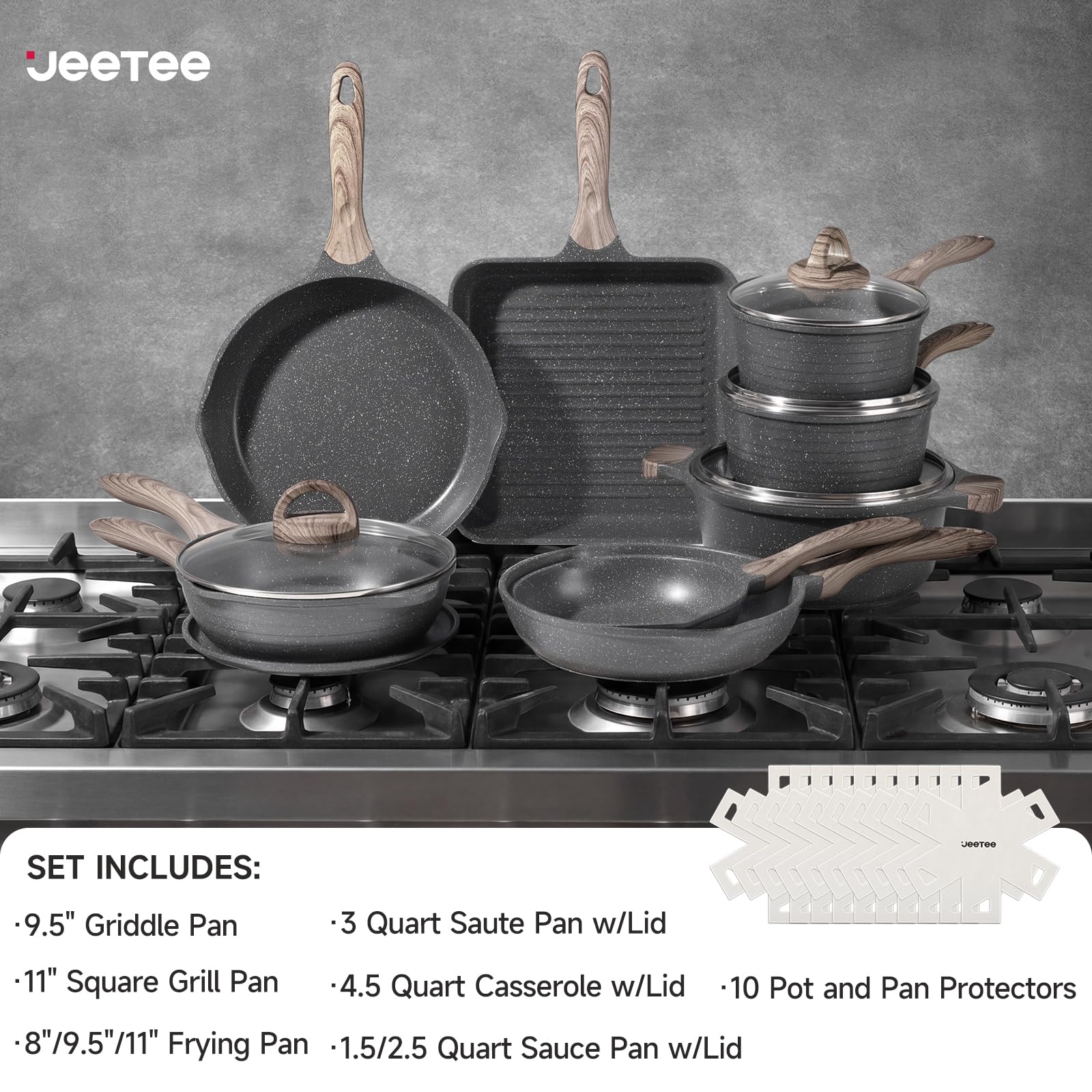 JEETEE Pots and Pans Set Non Stick 23pcs, Healthy Kitchen Cookware Sets — Amazon image 2