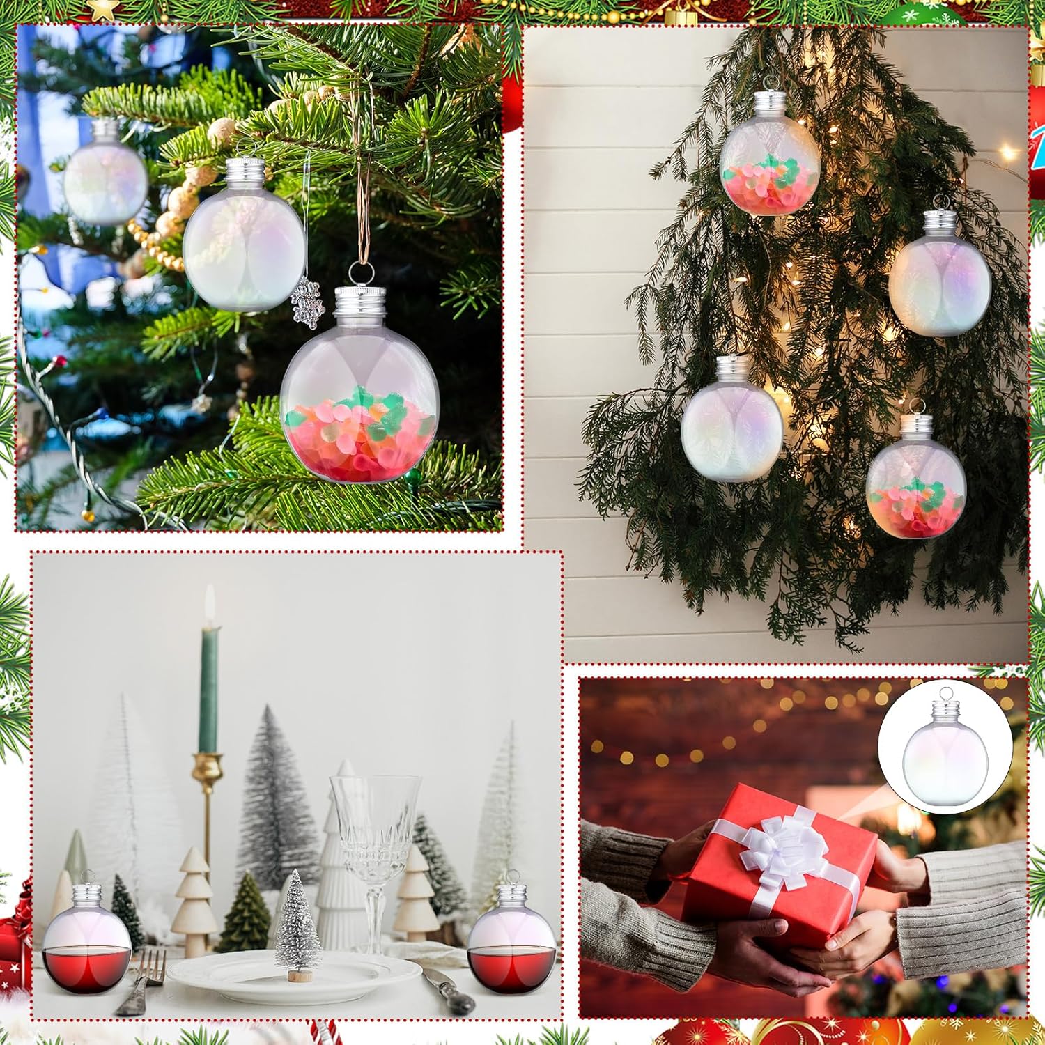 Christmas Drink Booze Balls Drinking Ornament Iridescent Fillable Drinks Christmas Tree Hanging Booze Balls Juice Pendant Bottle Bulbs for Party Decoration(12 Pcs,250ml)