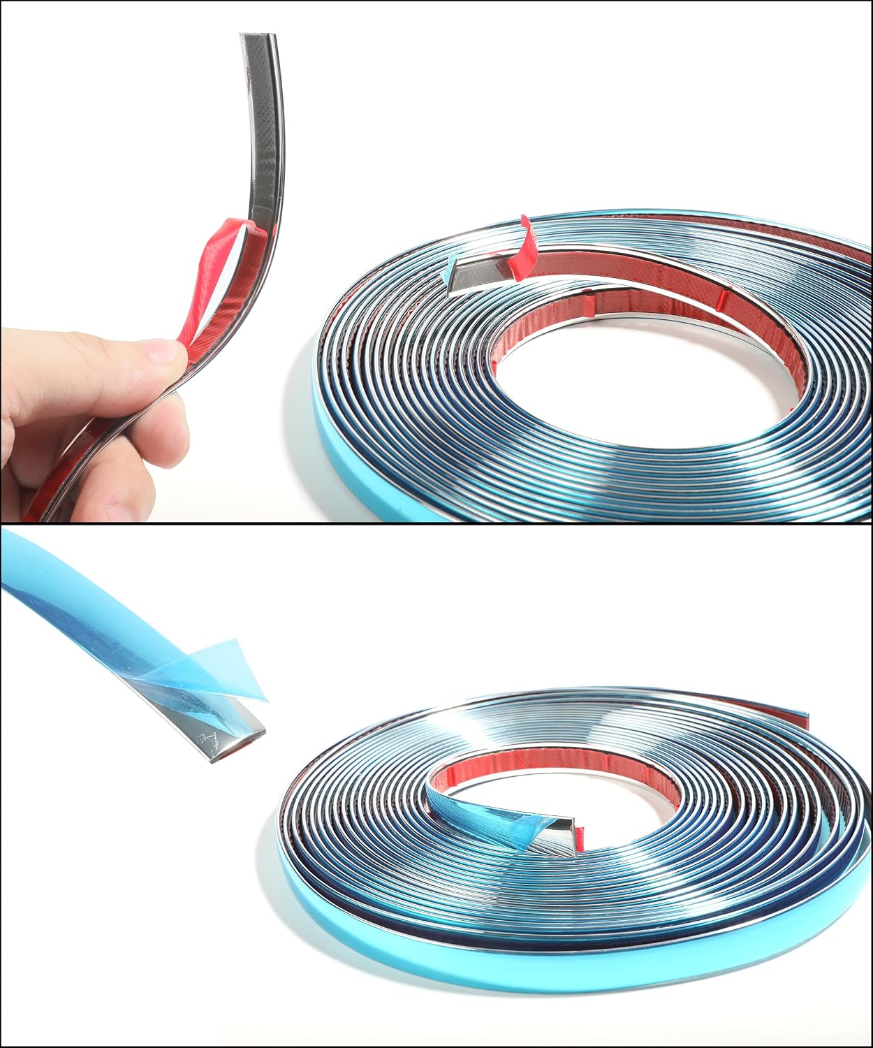 SCUARI 1/2 Inch Wide Chrome Tape,25FT Chrome Tape for Cars,Car Accessories Car Trim,Automotive Chromes Trim Molding,Auto Body Chromes Trims Strip,Universal Trims for Most Truck RV Door Window